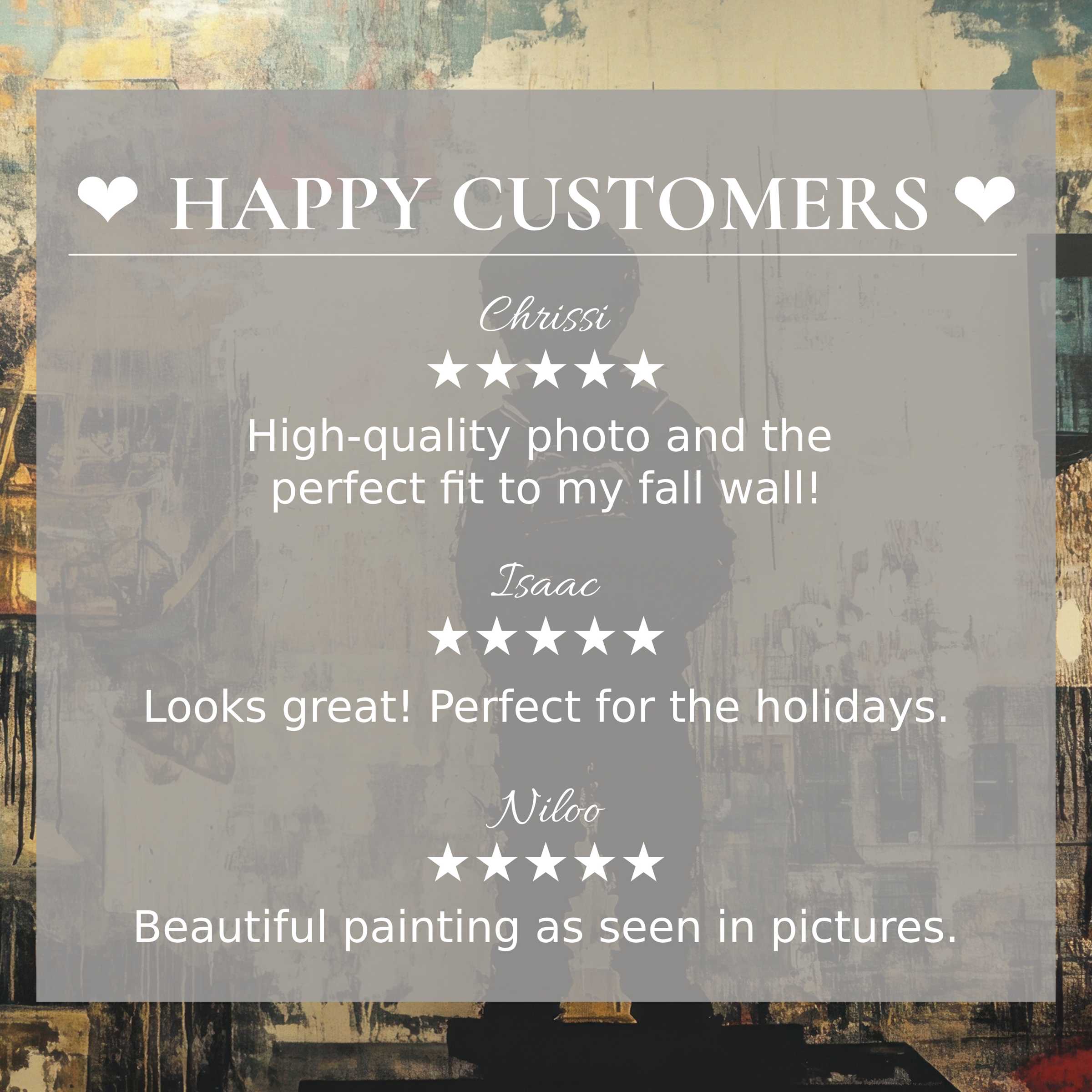 Street art for Frame TV with abstract muted tones; happy customer reviews build trust and showcase elegance