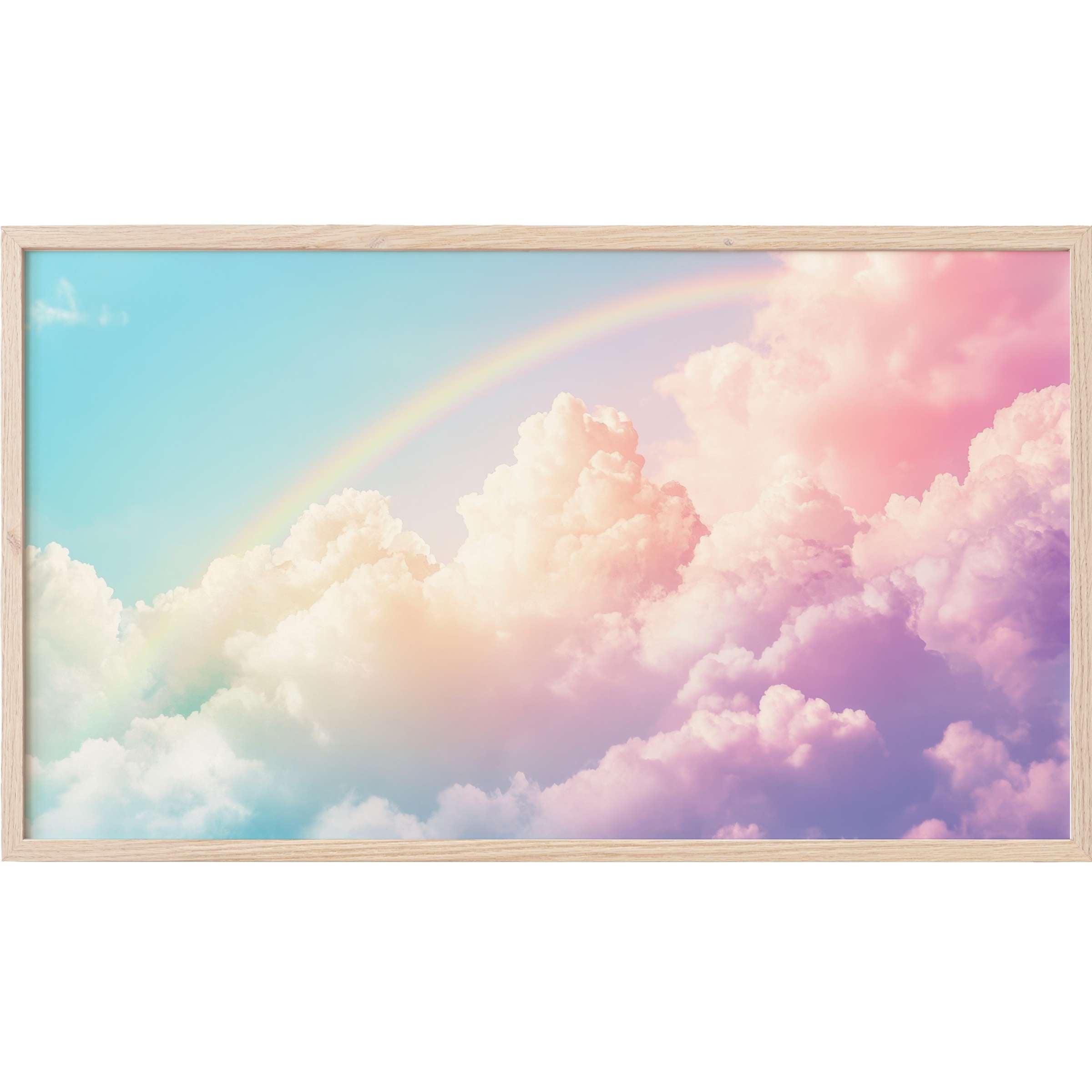 Soft pastel clouds and a delicate rainbow in a serene sky, perfect modern nursery Frame TV Art