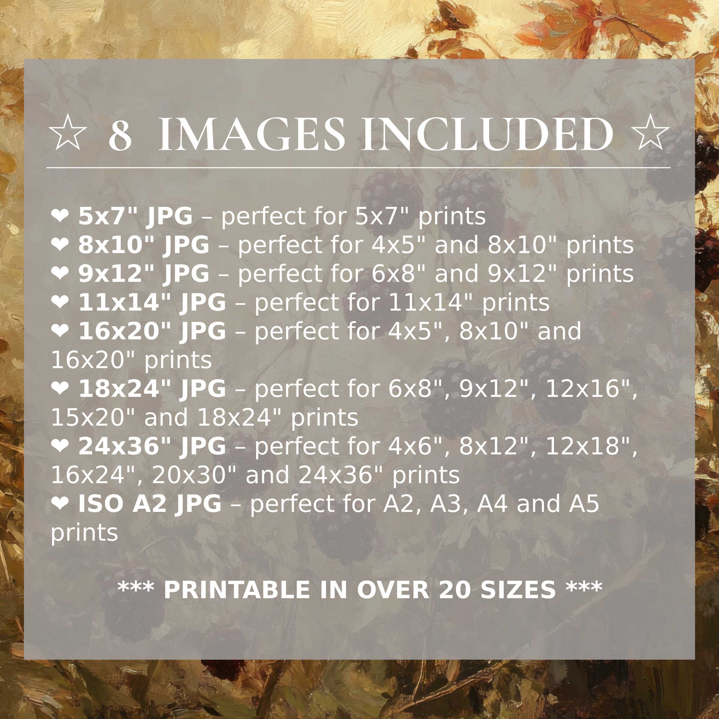Botanical digital print in warm amber and rich ochre hues, radiates calming elegance; includes 8 high-quality sizes with download to elevate modern interiors with style and versatile luxury