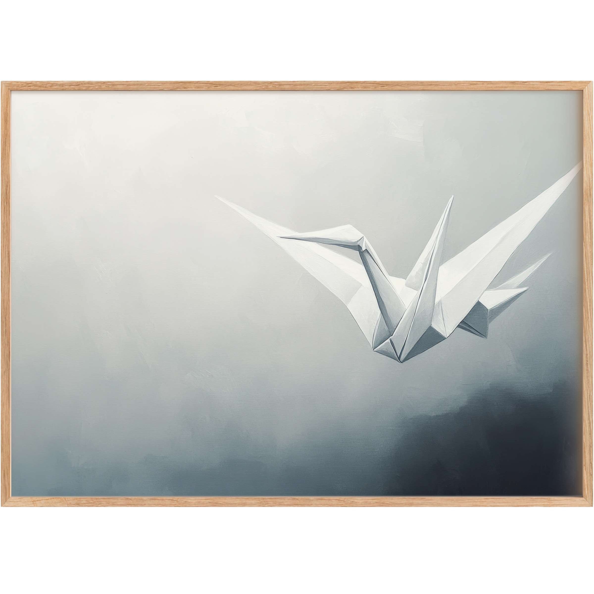 Graceful origami crane in soft gray tones elevates spaces with serene, minimalist printable wall art that inspires calm and elegance
