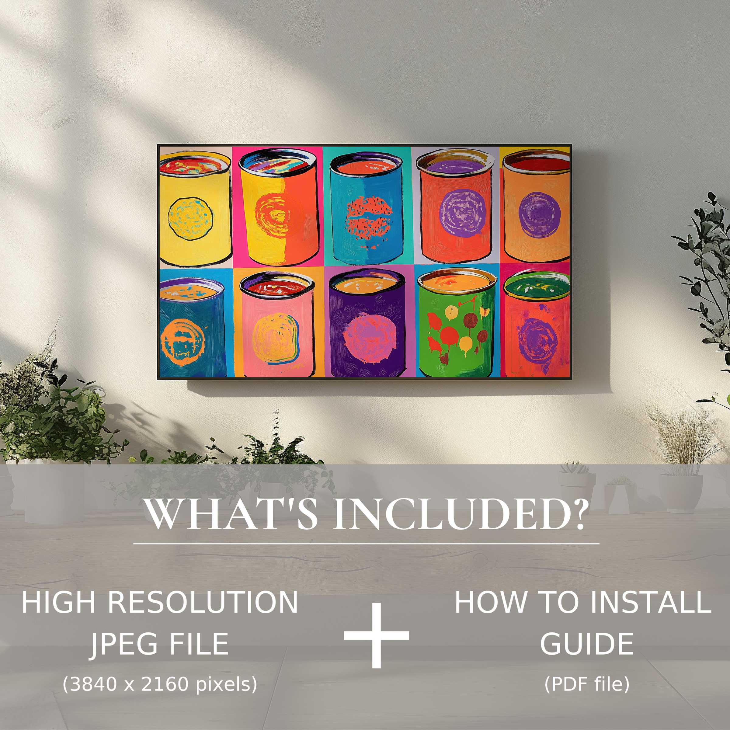 Elegant pop art digital TV art download brightens modern living spaces with easy digital use and vibrant style flair