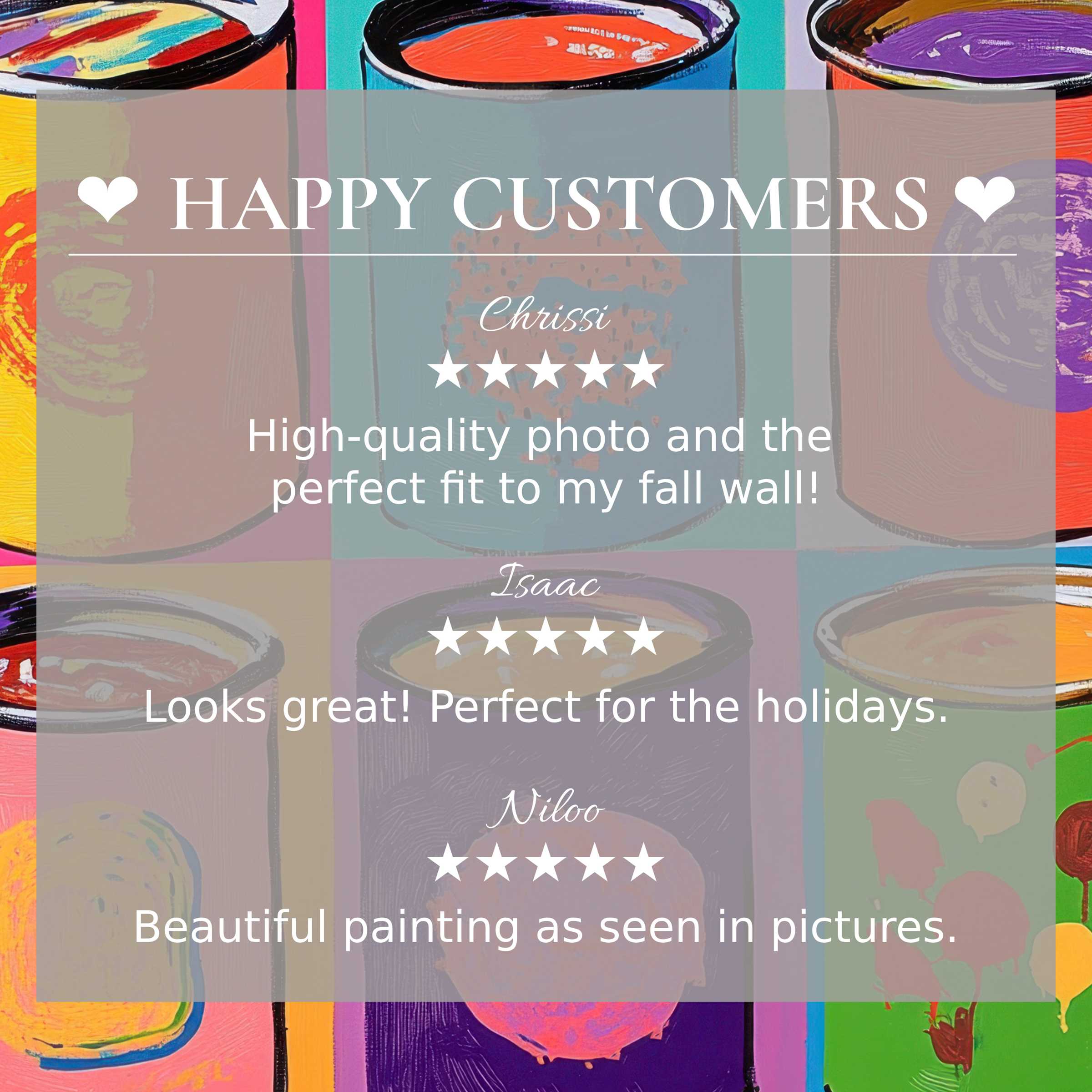 Pop art for Frame TV with abstract sunset hues, showcasing elegant design and happy customer reviews for trusted style