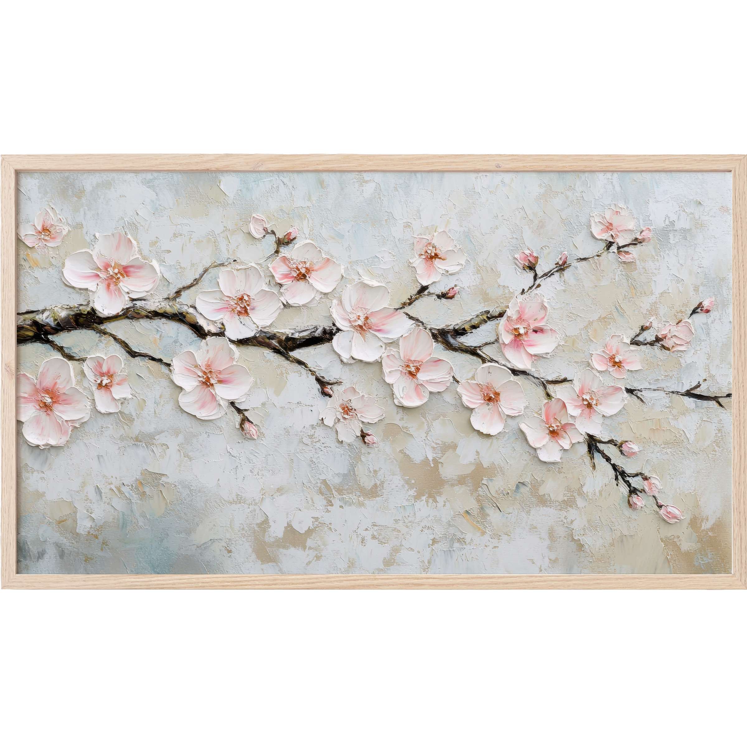 Elegant textured cherry blossoms in soft pinks and neutrals on a muted background, perfect tree Frame TV Art