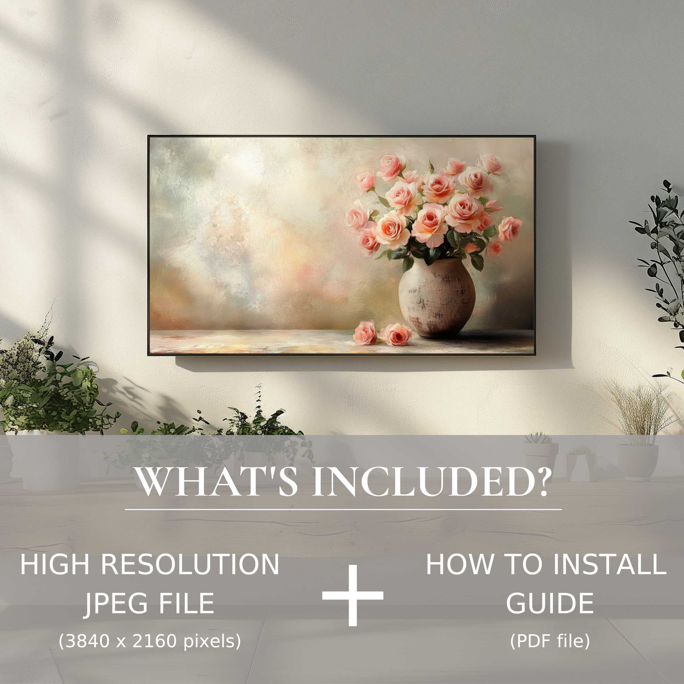 Elegant botanical digital TV art download enhances living spaces with easy digital use and soft floral beauty