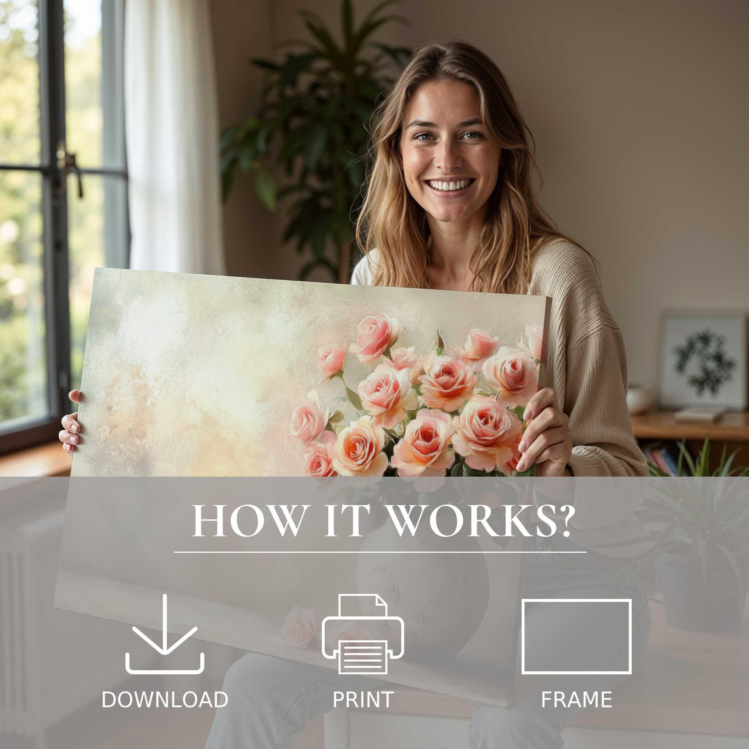 A serene moment capturing the joy of living with botanical digital art print, effortlessly enhancing a modern home