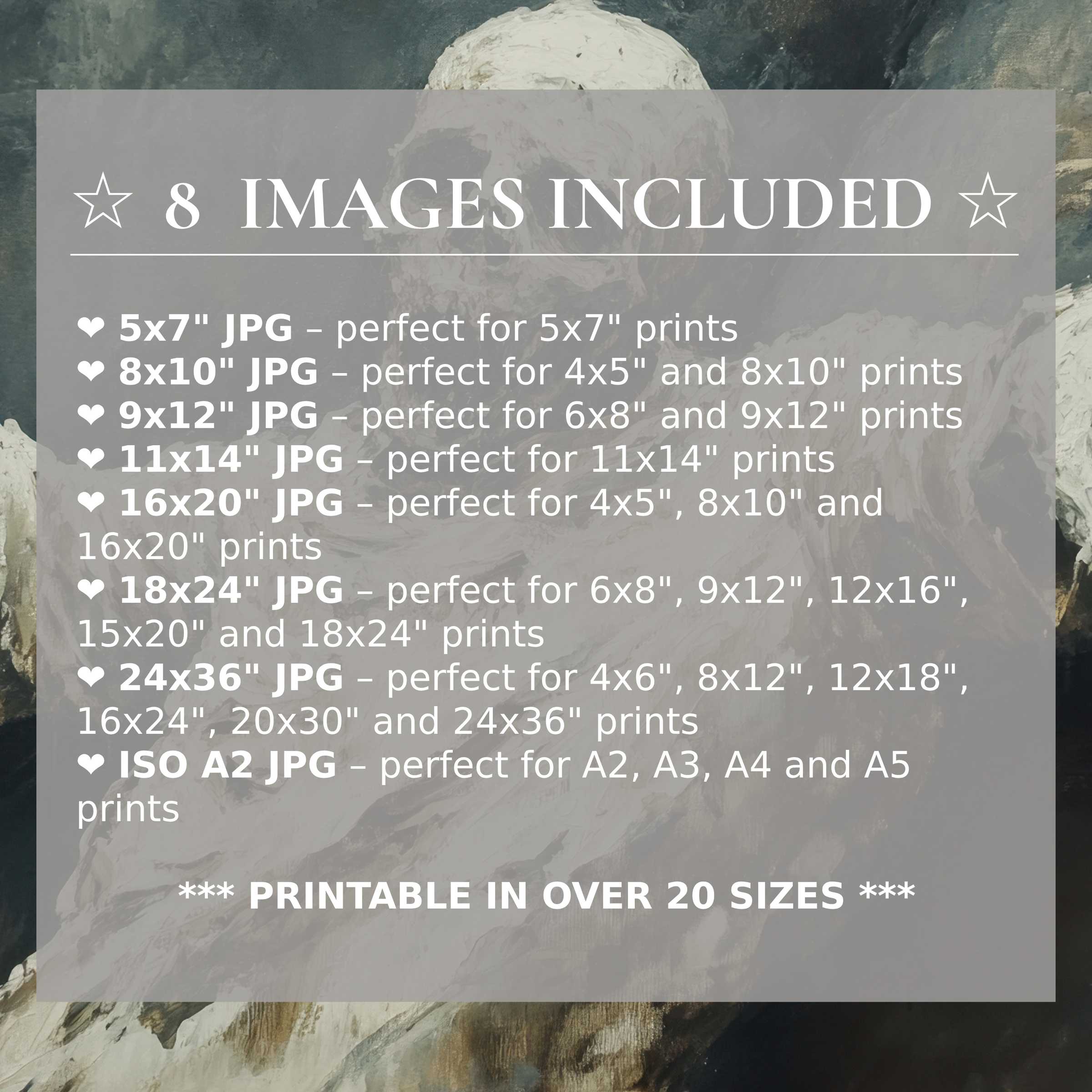 Halloween digital print exudes bold, moody blacks and ghostly whites, delivering versatile elegance in 8 high-quality included sizes