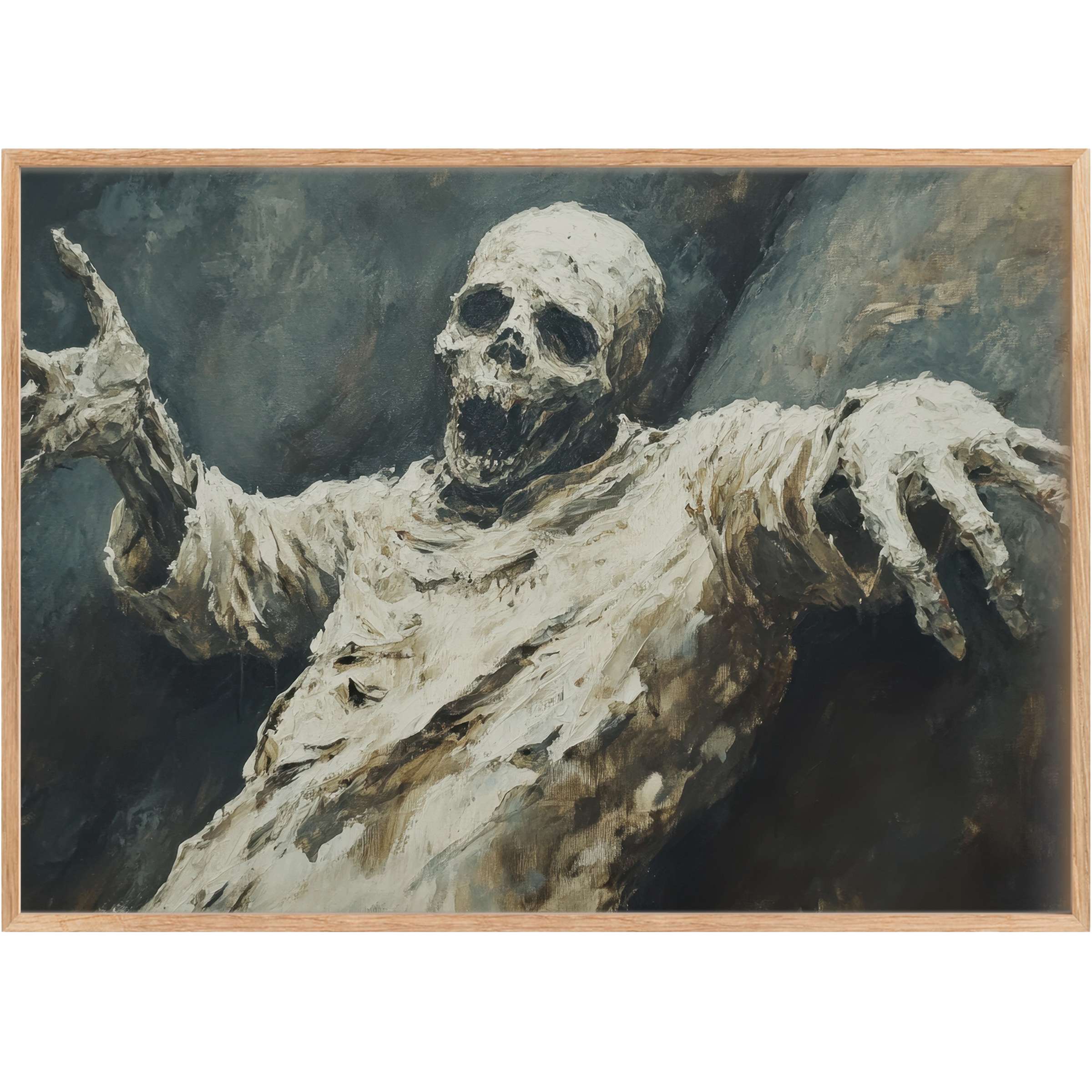 Eerie and captivating halloween printable wall art, where ghostly whites and shadowy grays conjure a haunting, dramatic ambiance