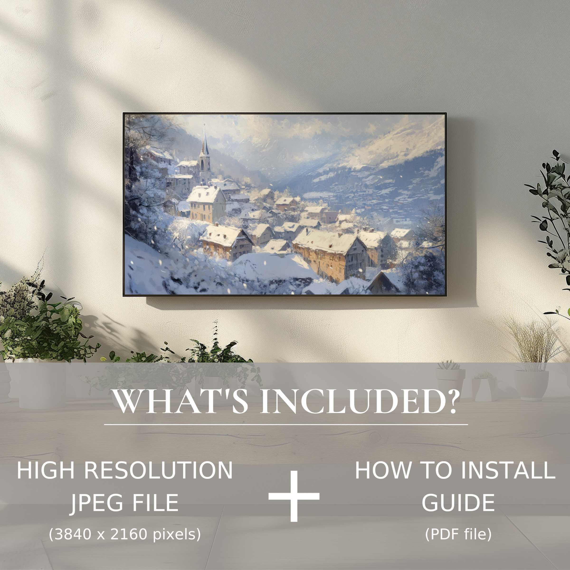 Elegant winter digital TV art download transforms your space effortlessly with high-res charm and simple digital use