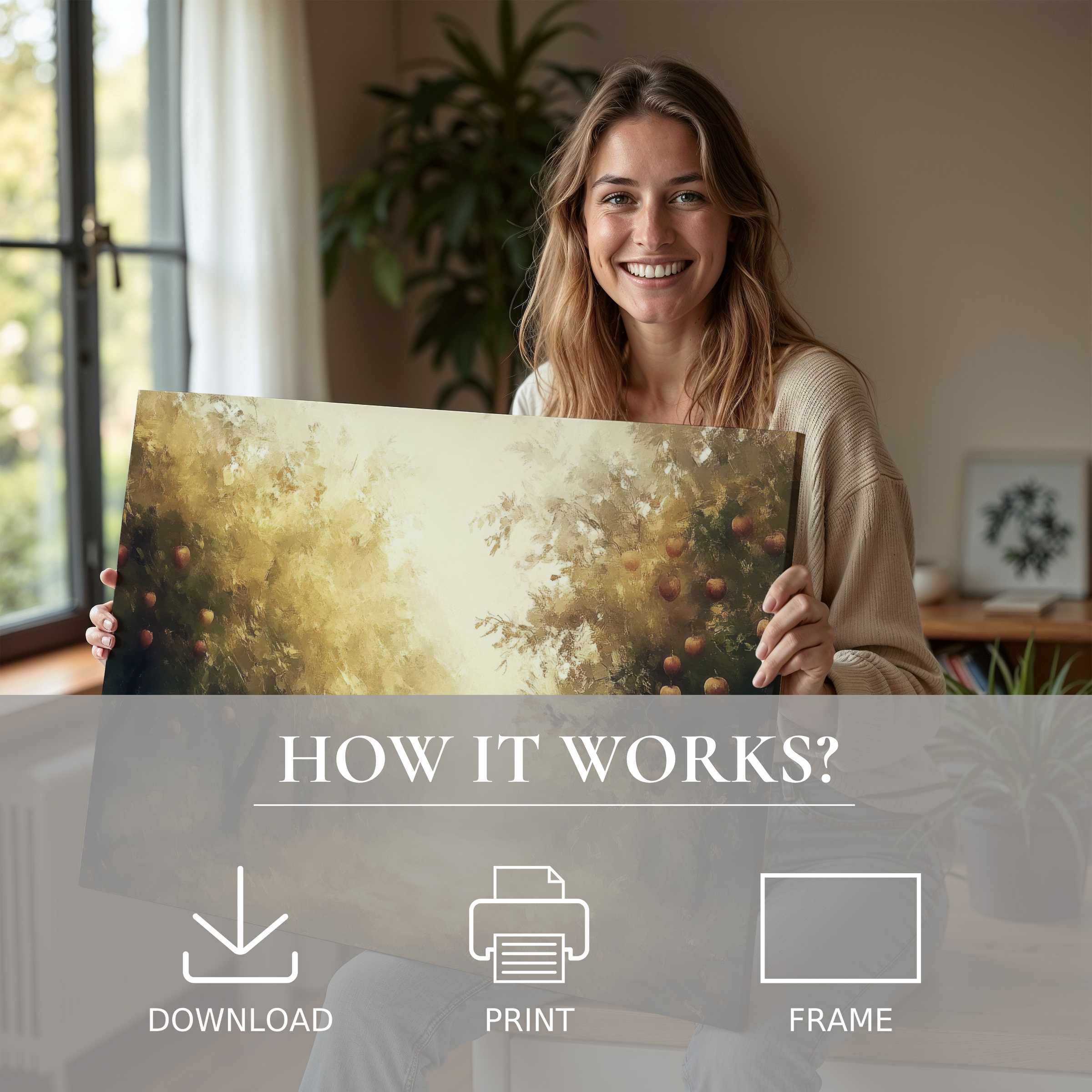 Elegant fall digital art print embraced in a warm modern home, capturing joy and effortless style in every detail