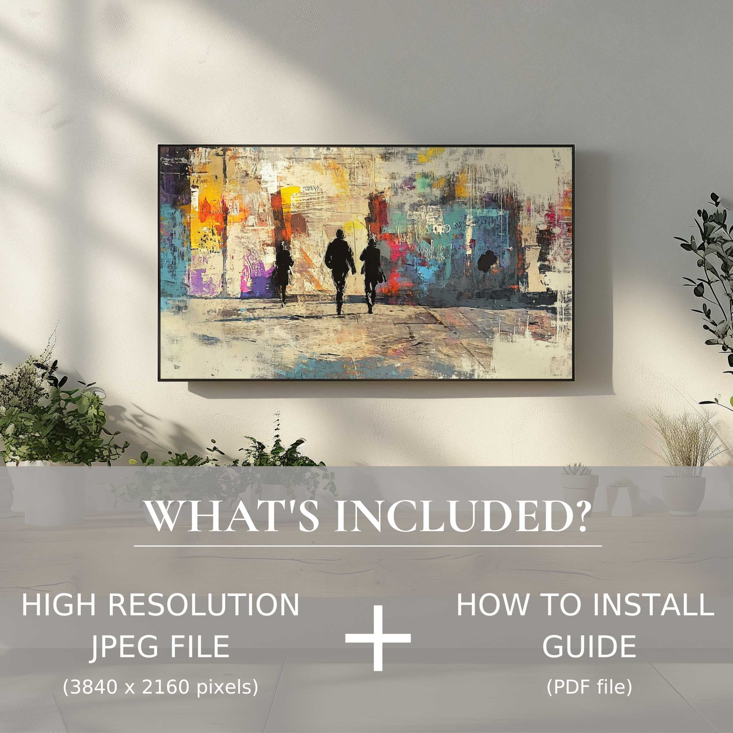 Elevate your home with this urban digital TV art download; easy-to-use, high-res artwork enhances modern living spaces