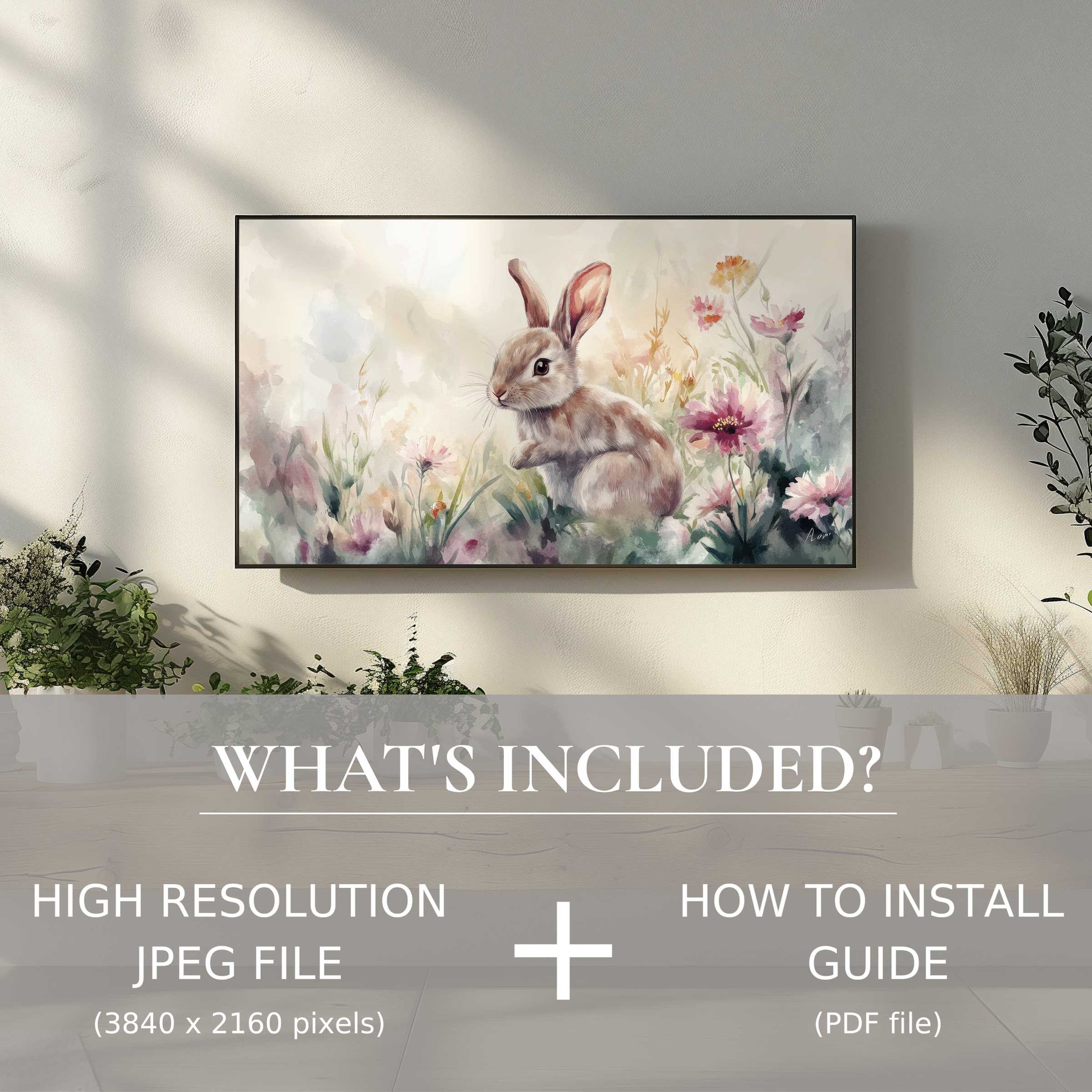 Elegant living space enhanced by easter digital TV art download, easy digital use for stylish home decor