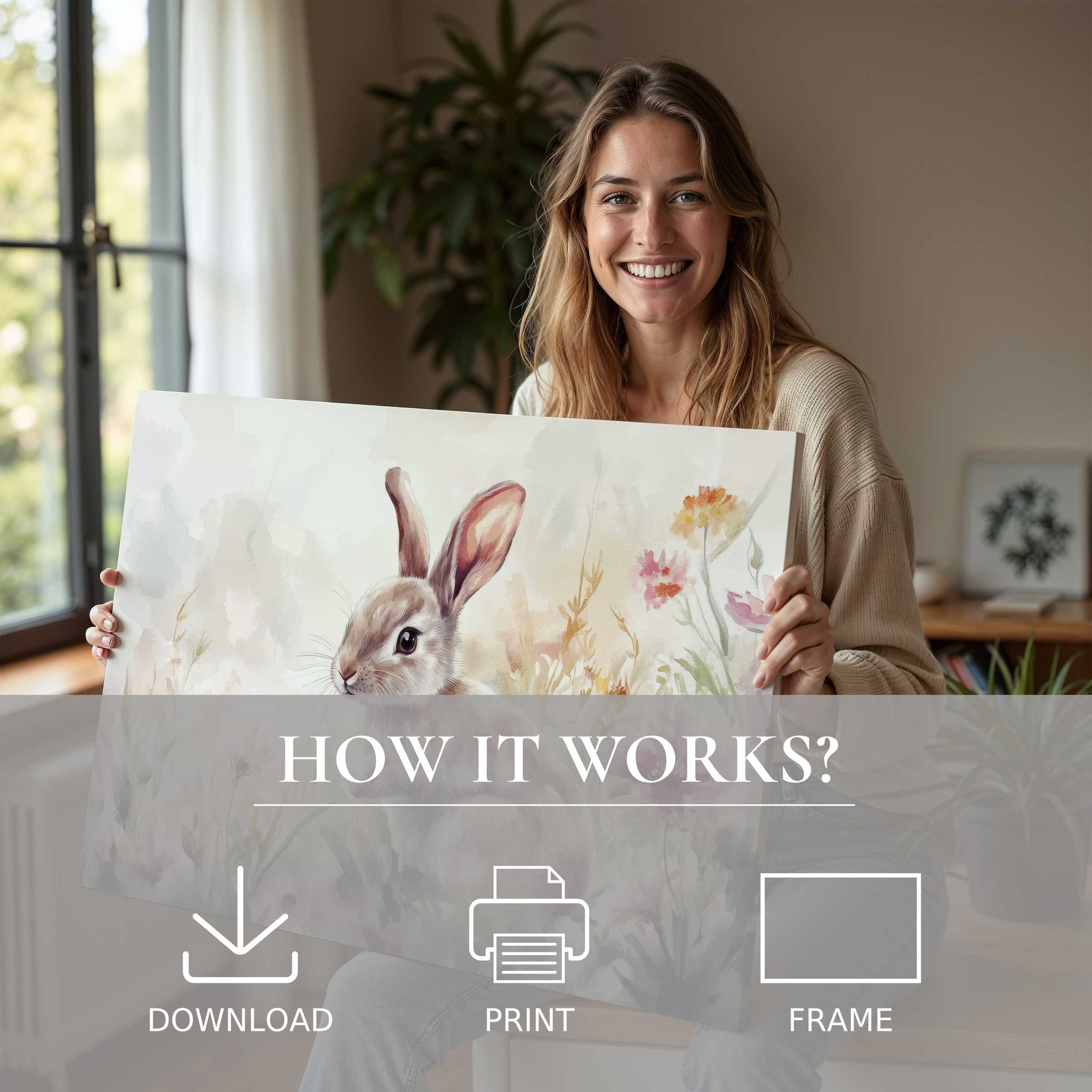 A joyful moment embraces serene connection with an easter digital art print, enriching modern spaces with gentle, natural hues