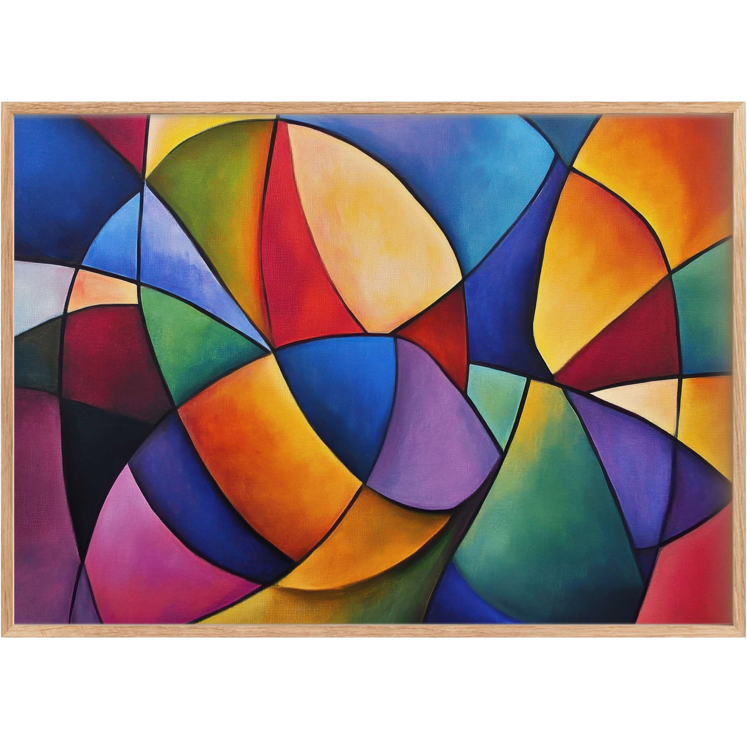 Vibrant modern printable wall art featuring dynamic curves and bold hues of blue, orange, and purple for an energizing, sophisticated ambiance