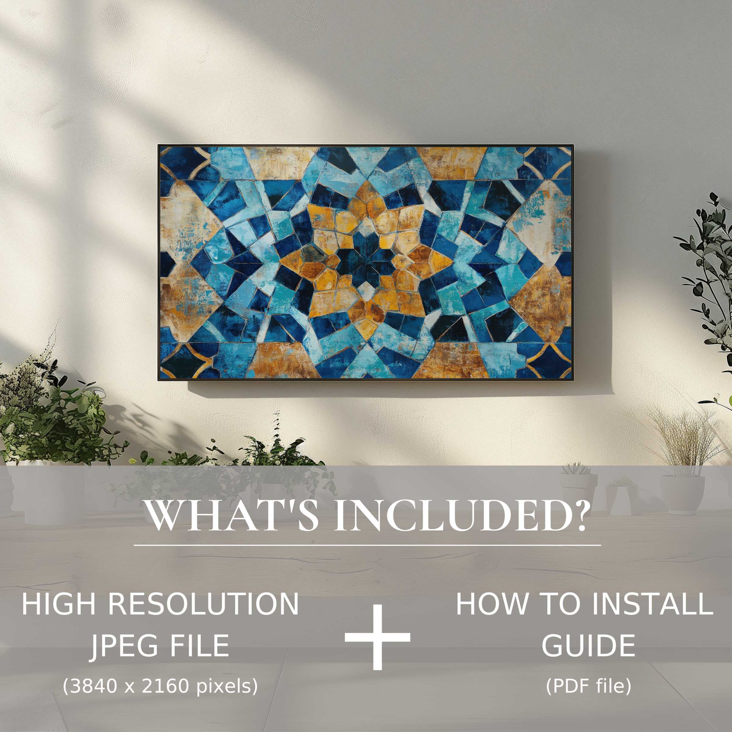 Elegant boho digital TV art download adds stunning color and texture, effortlessly enhancing your living space with easy digital use