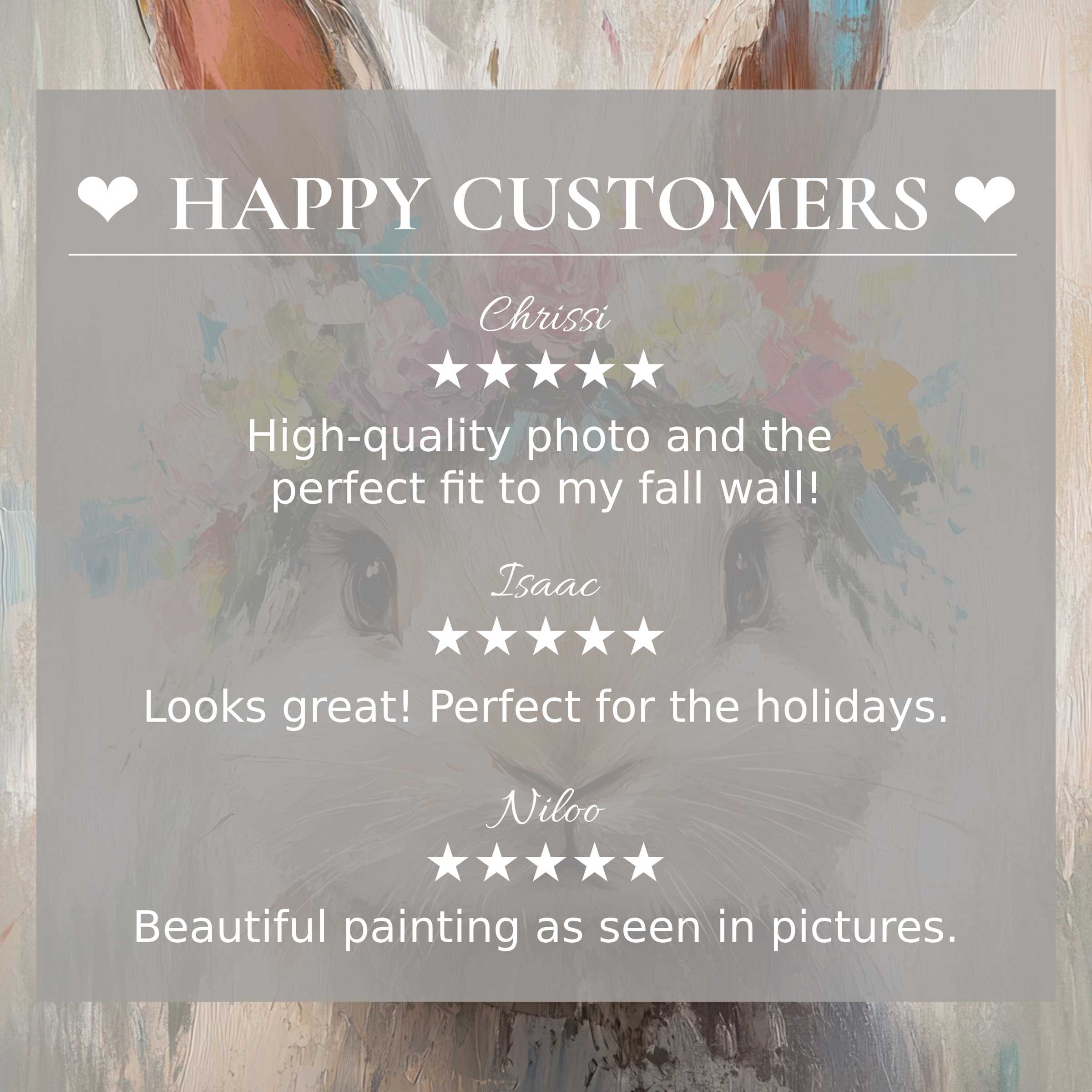Easter art for Frame TV with subtle pastel background, showcasing happy customer reviews and refined, elegant style