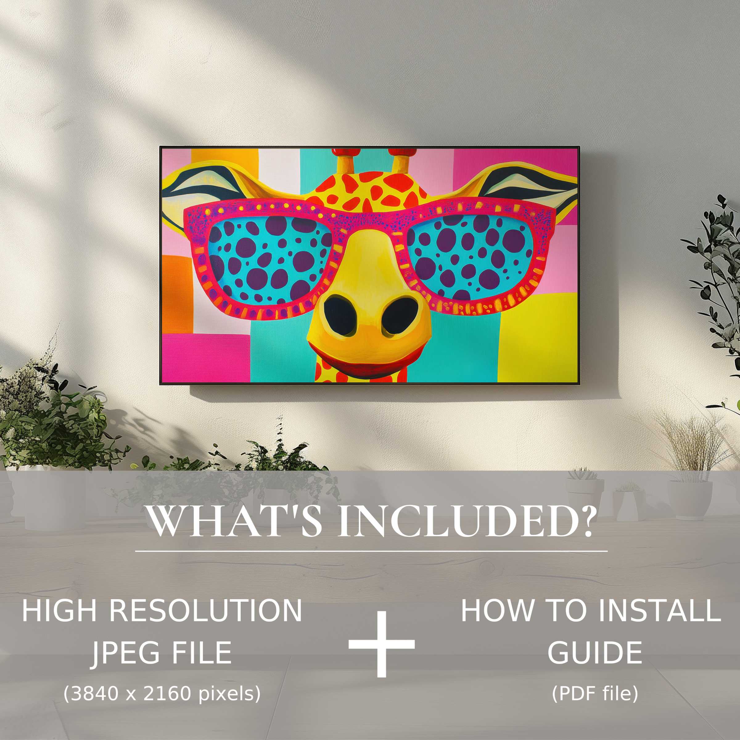 Vibrant pop art digital TV art download enhances modern living spaces with easy digital use and colorful charm