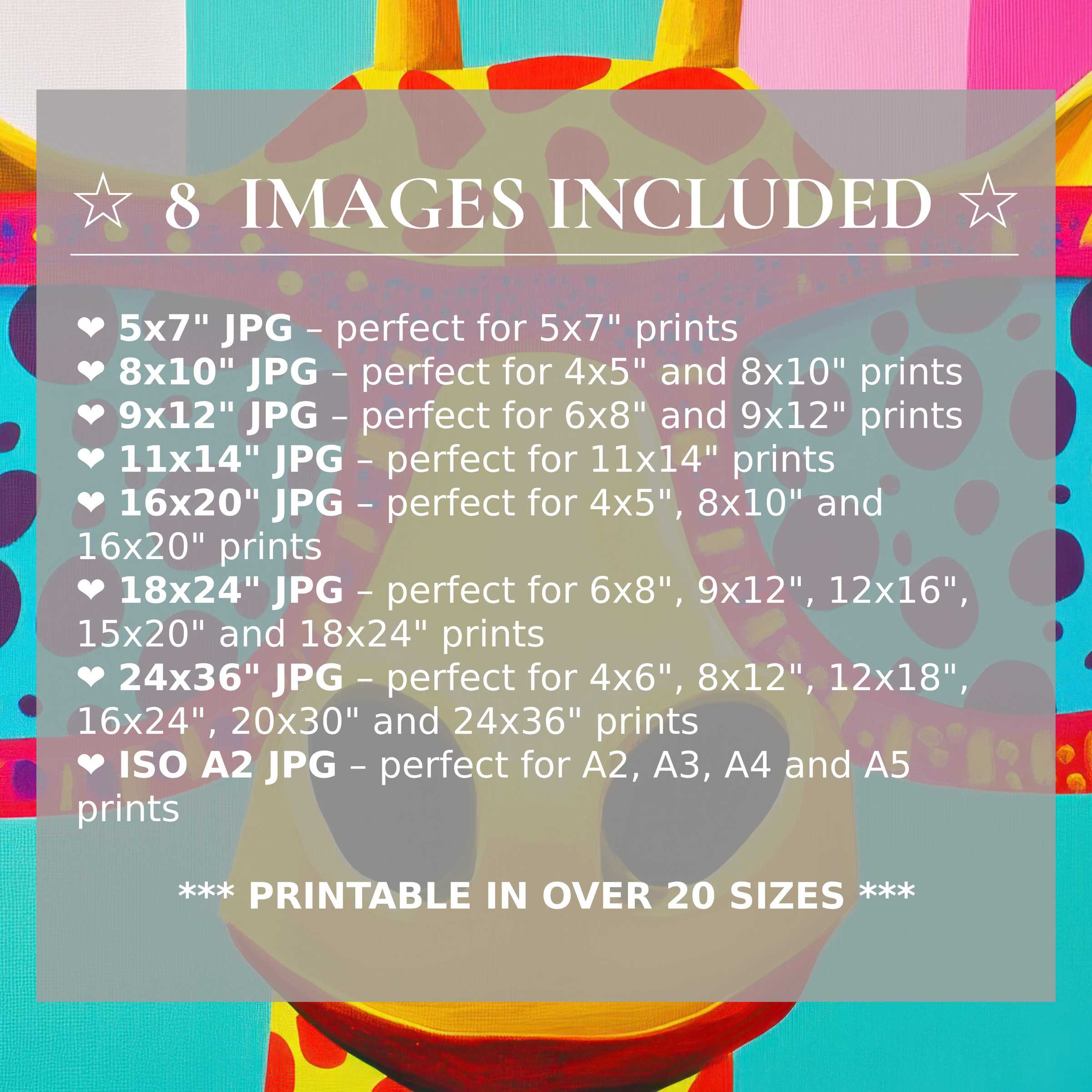 Radiant pop art digital print in vibrant reds, yellows & blues, included in 8 high-res sizes to elevate modern interiors with effortless style