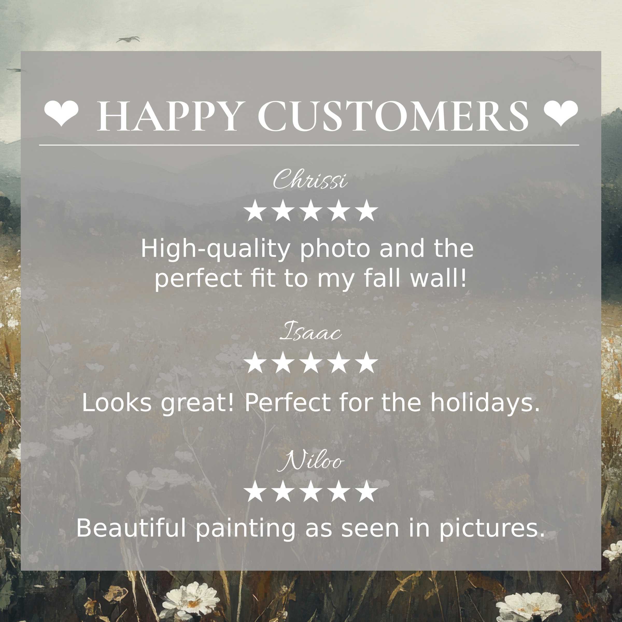 Refined botanical art for Frame TV with floral background, showcasing happy customer reviews to inspire trust and elegance
