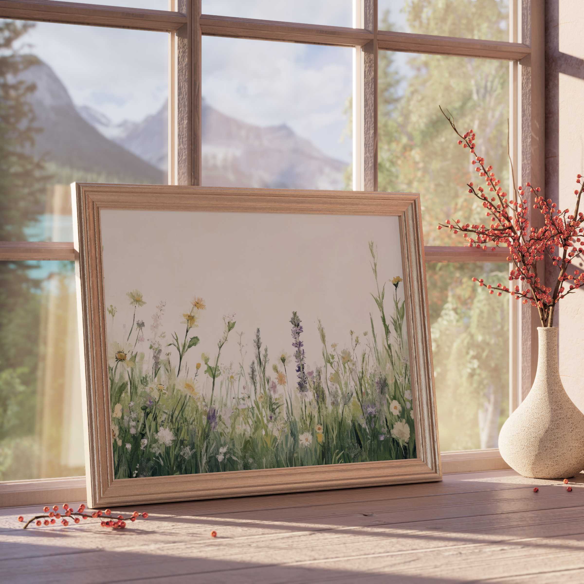 Serene floral downloadable art captures delicate wildflowers in soft pastels, elevating tranquil, design-forward interiors with自然 beauty and refined charm