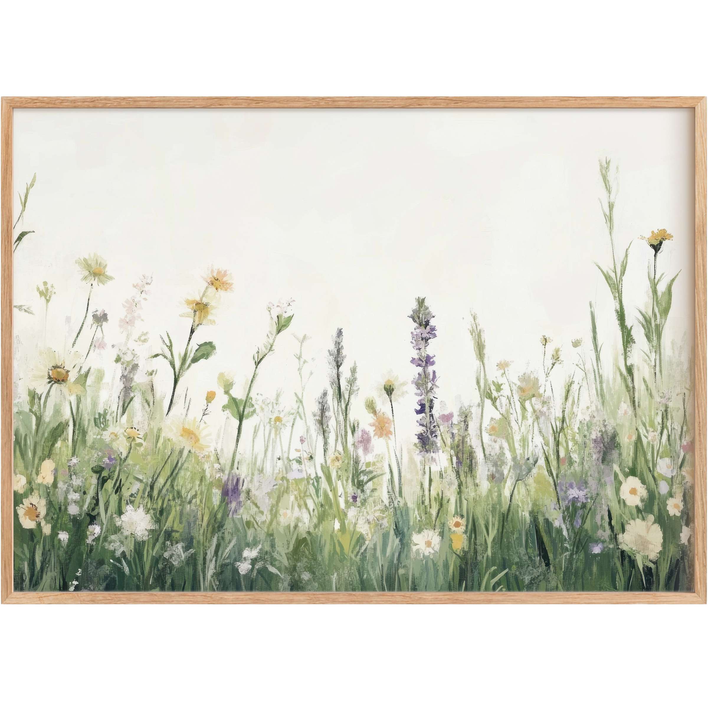 Serene floral printable wall art featuring soft greens, gentle yellows, and lavender hues, evoking calm elegance and natural beauty