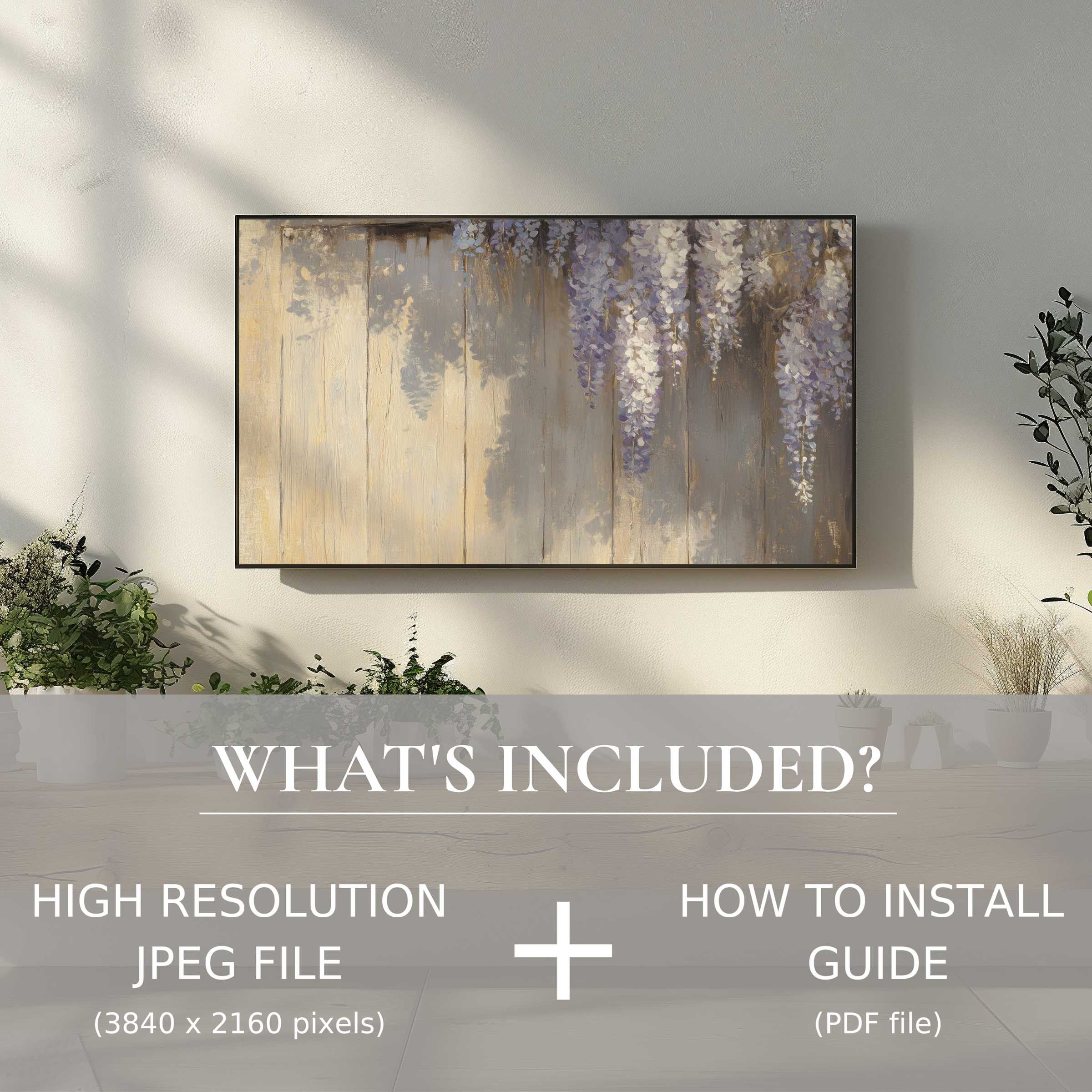 Elegant spring digital TV art download featuring floral hues, effortlessly enhancing your living space with easy digital use