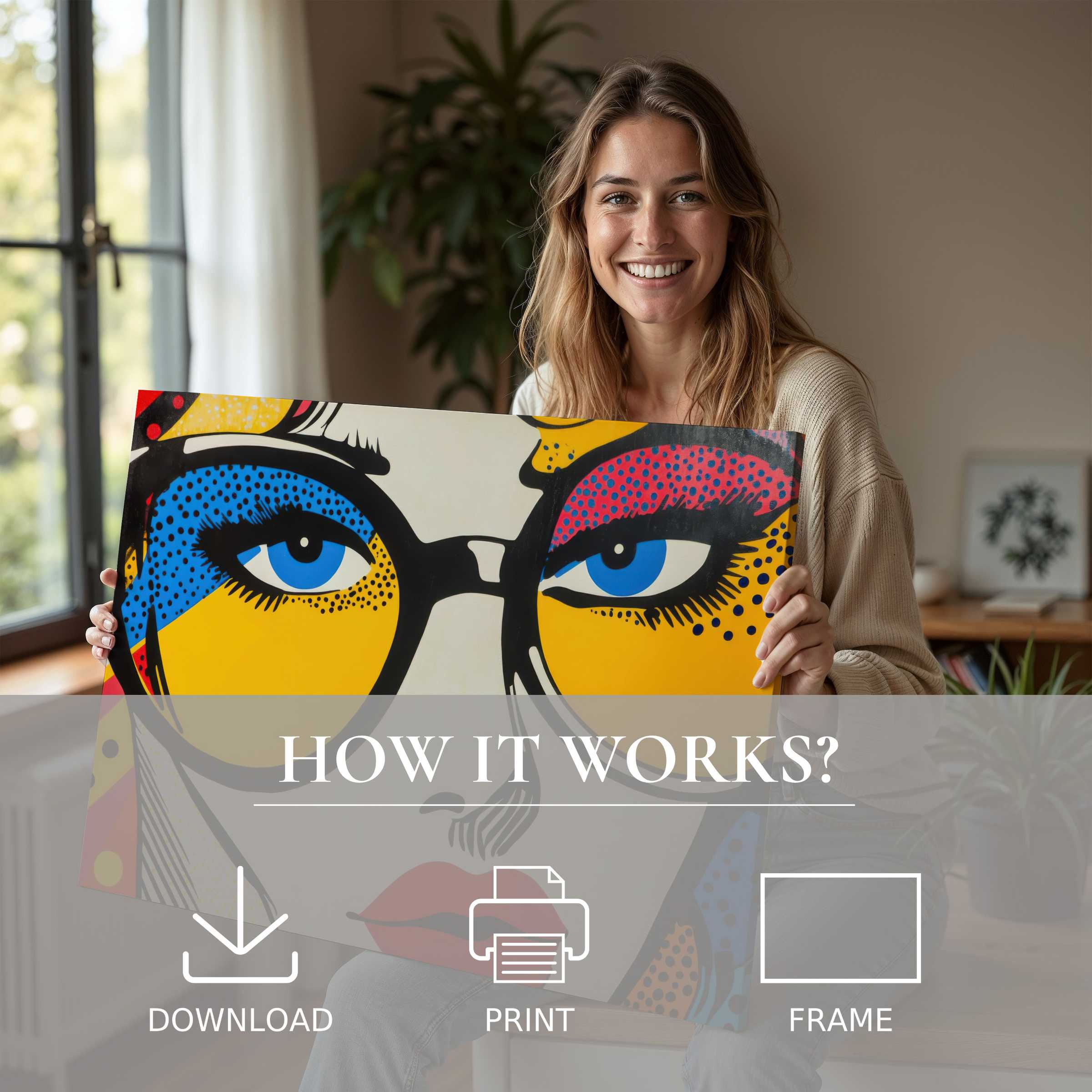 Radiant modern digital art print brings vibrant energy and joy, elevating serene living spaces with effortless elegance