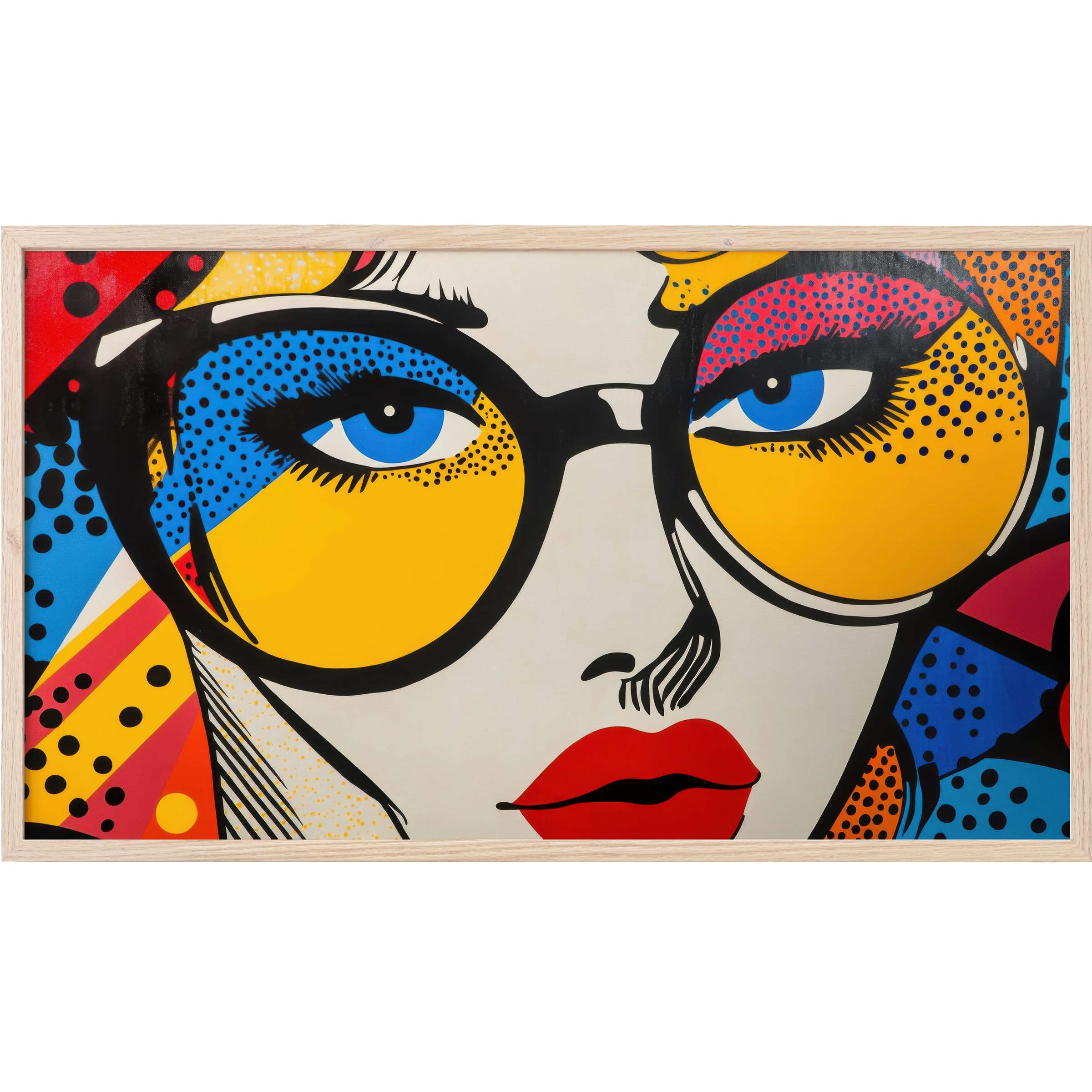 Bold close-up portrait with vibrant yellows, reds, and blues in striking comic style, perfect modern Frame TV Art