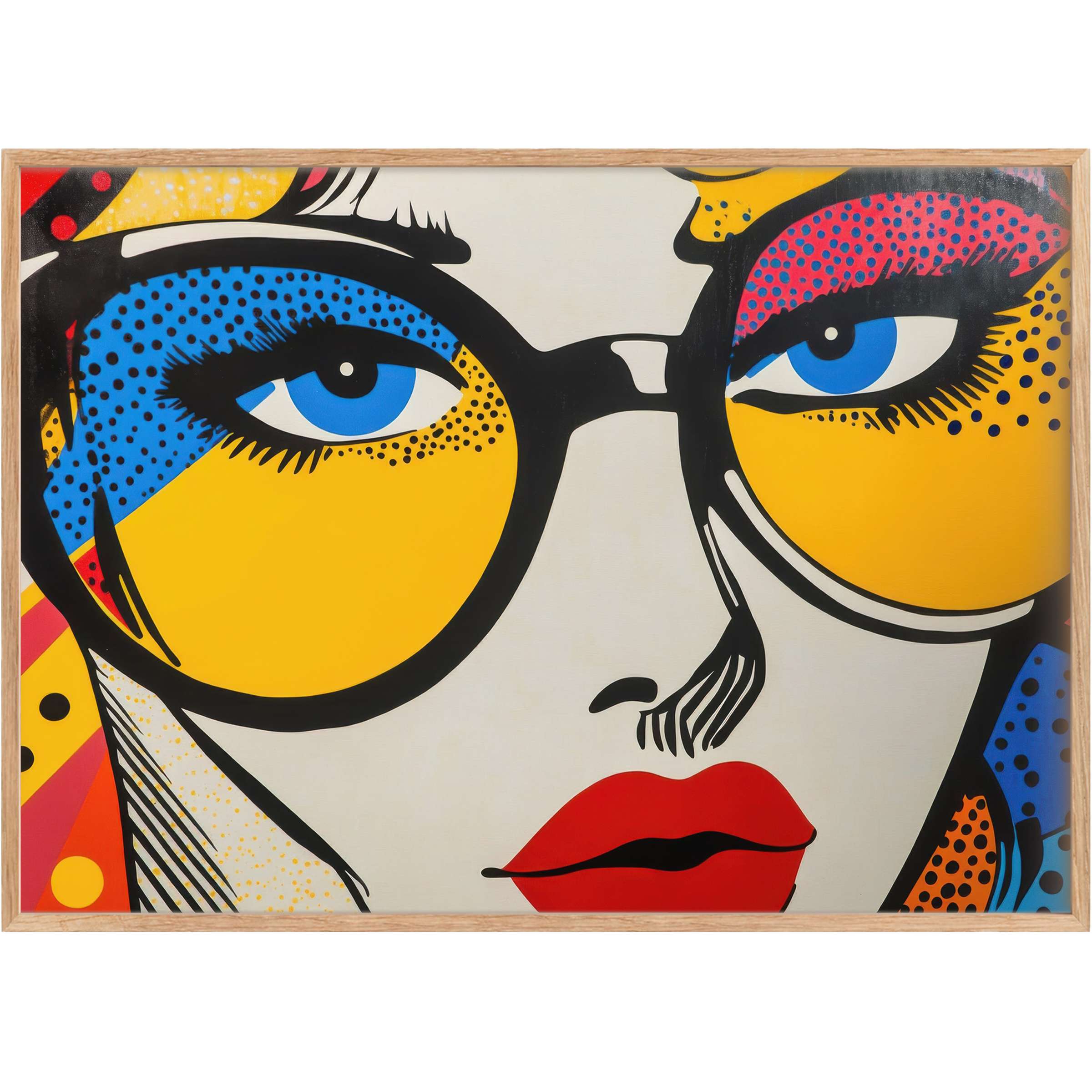Modern printable wall art featuring bold pop art style in vivid yellow, electric blue, and striking red, creating a confident, radiant ambiance