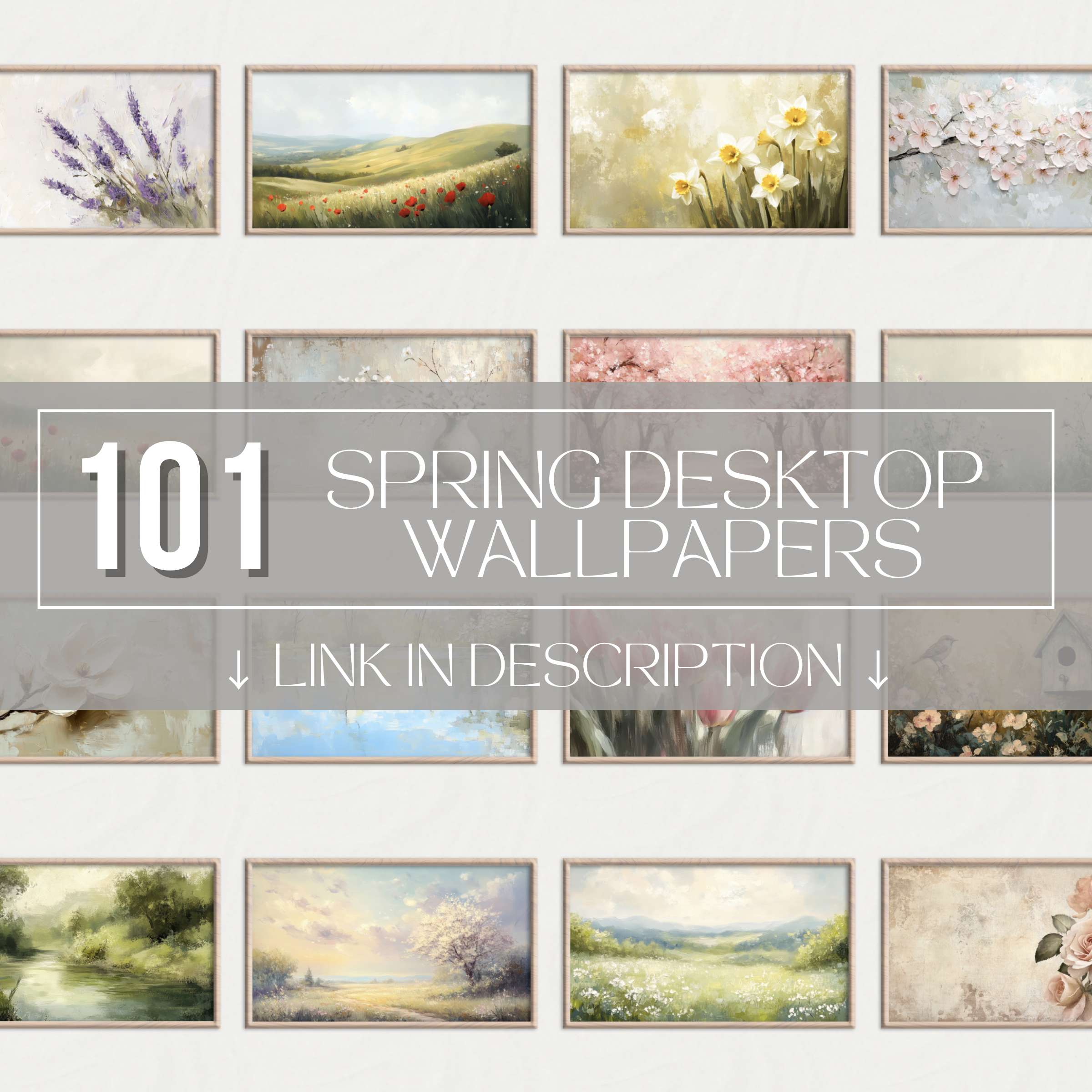 Preview of 101 Spring Desktop Wallpapers featuring blooming flowers, pastel nature scenes, fresh greenery and high resolution 4K backgrounds for seasonal desktop decor
