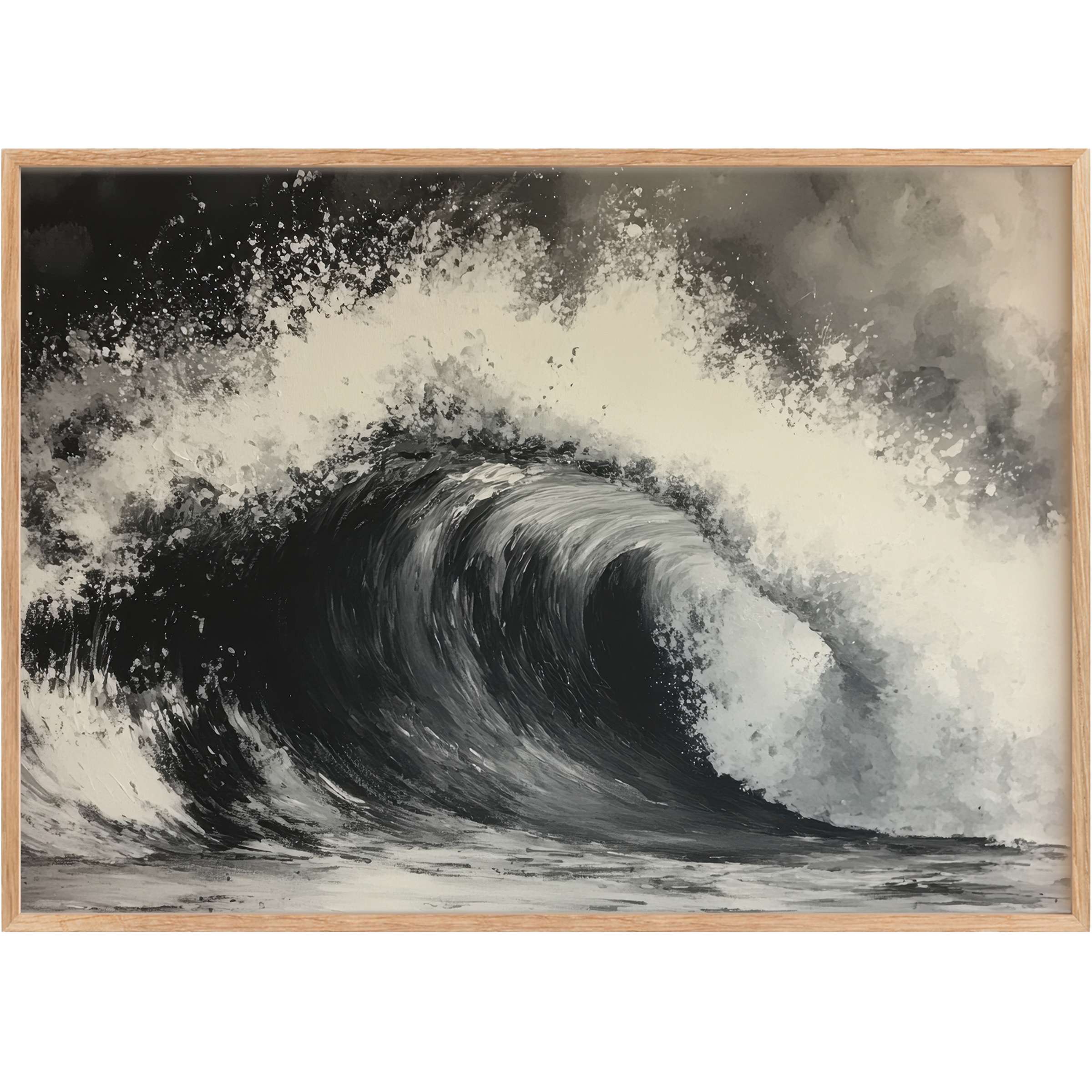 Dramatic black and white printable wall art capturing a powerful ocean wave, evoking bold serenity and timeless elegance