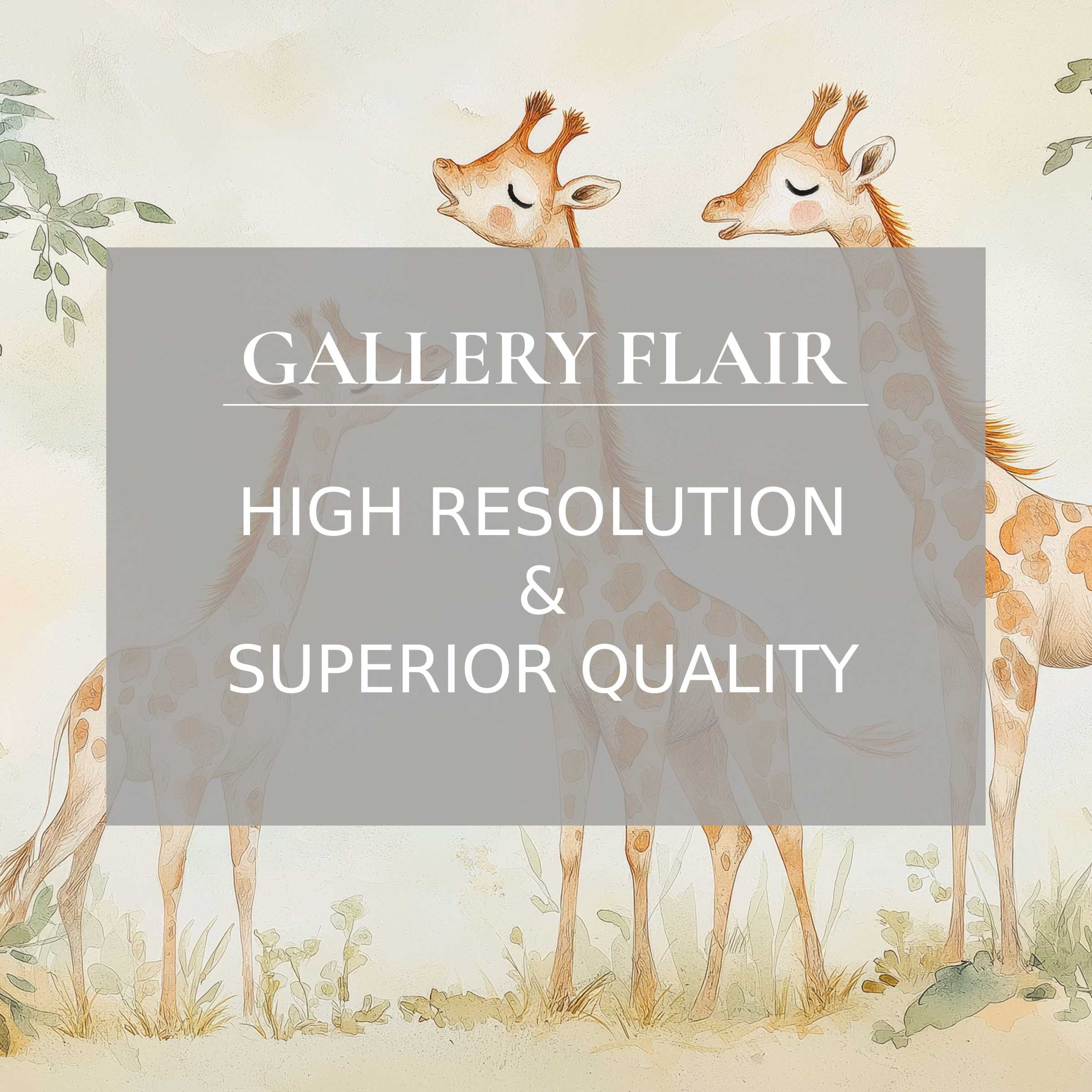 Nursery printable art featuring serene, hand-drawn giraffes in soft pastels, elevating modern nursery decor with refined, high-resolution detail