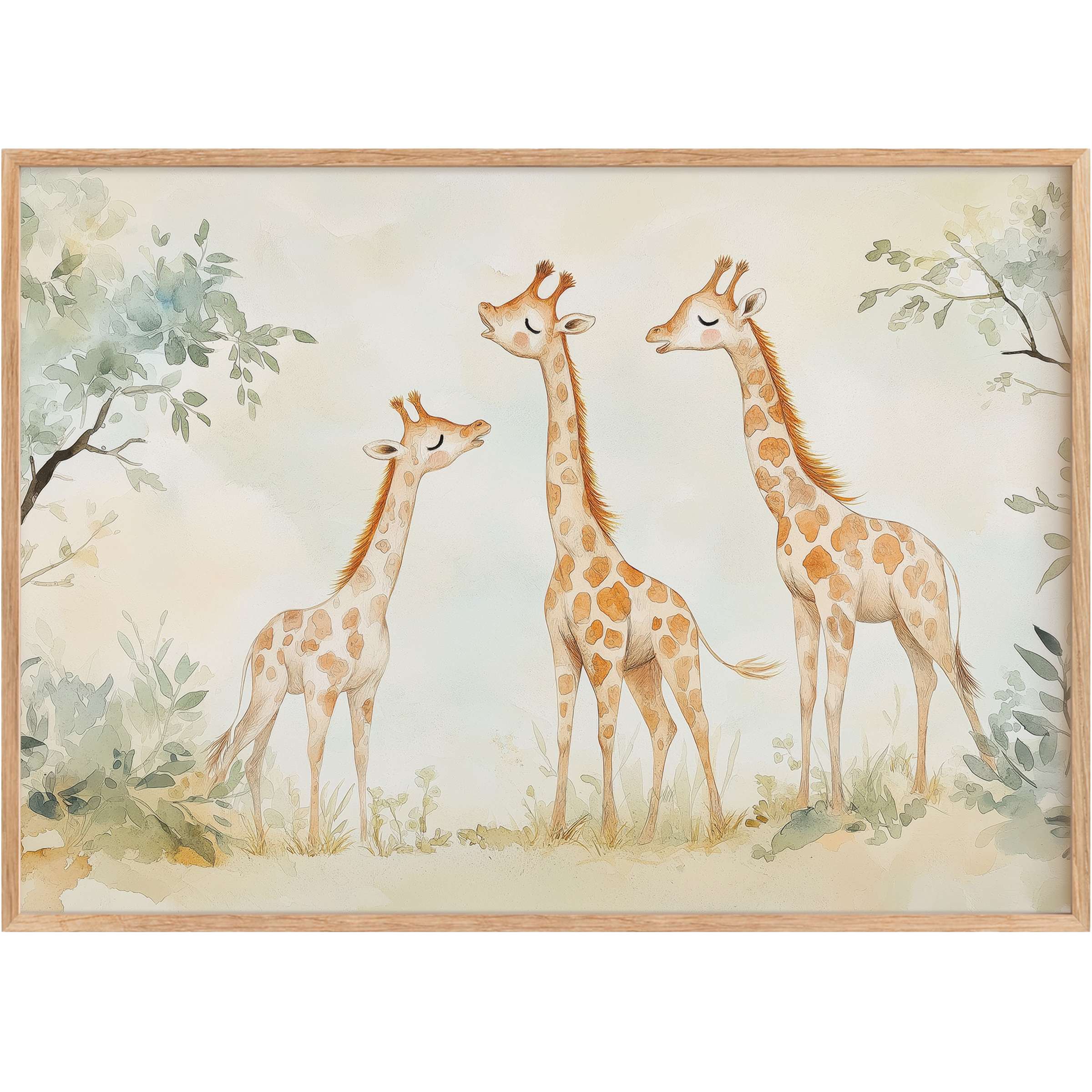 Charming nursery printable wall art with gentle giraffes in soft orange and sage, creating a serene, tender atmosphere for stylish spaces