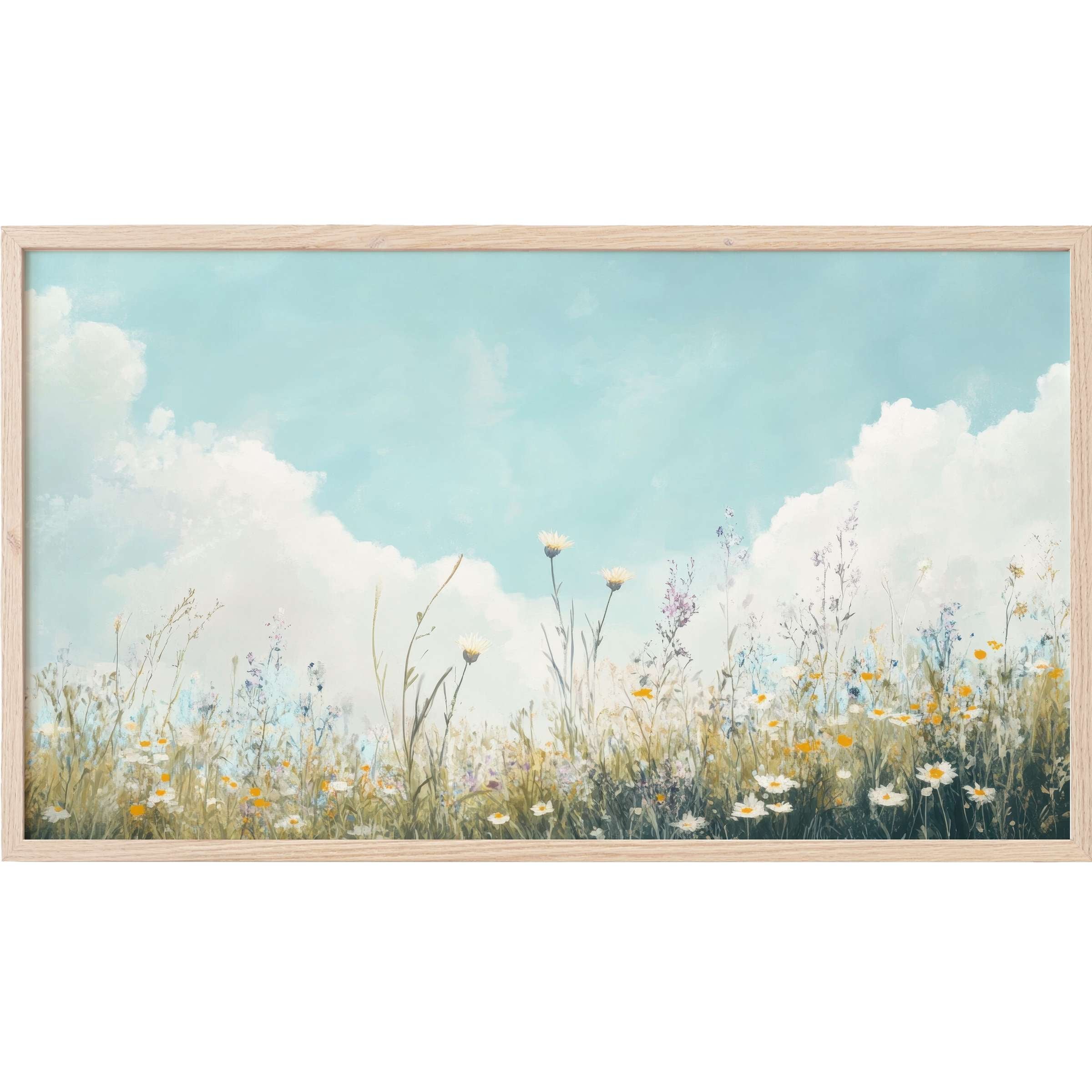 Soft pastel wildflowers under a dreamy sky in delicate brushstrokes, perfect summer Frame TV Art