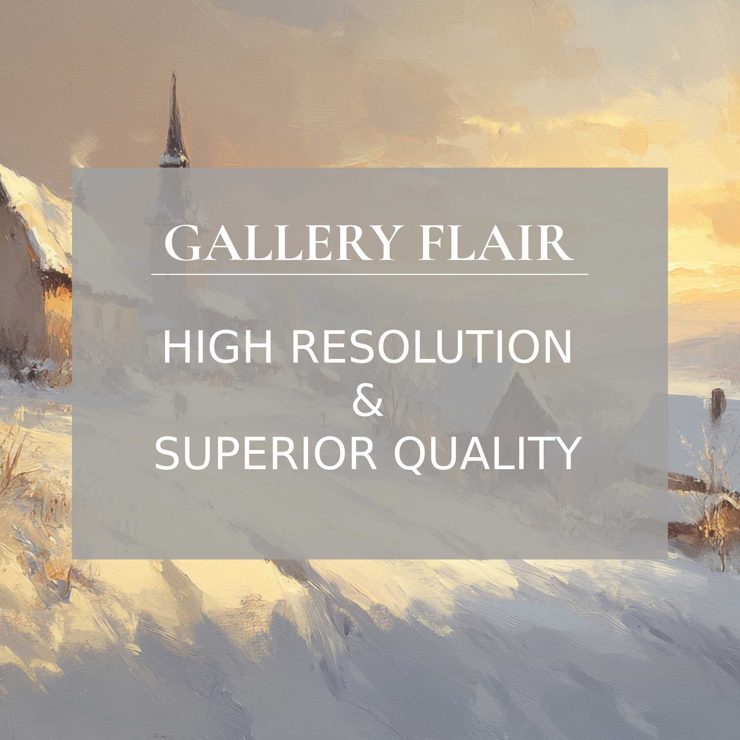 Winter printable art capturing a serene snow-covered village at dusk, radiating calming warmth and refined detail