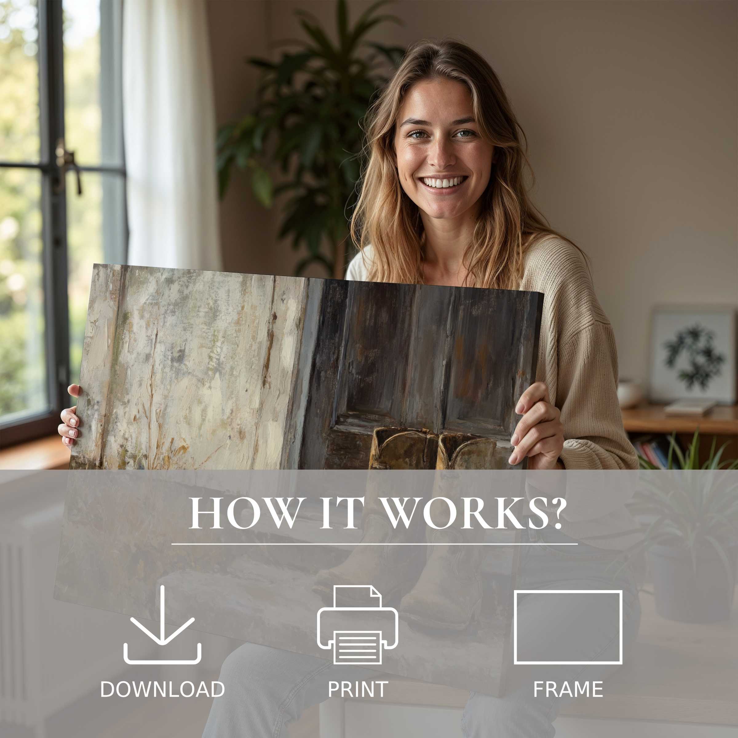 Radiant farmhouse digital art print brings warmth and joy to a modern home, embodying effortless elegance in art living