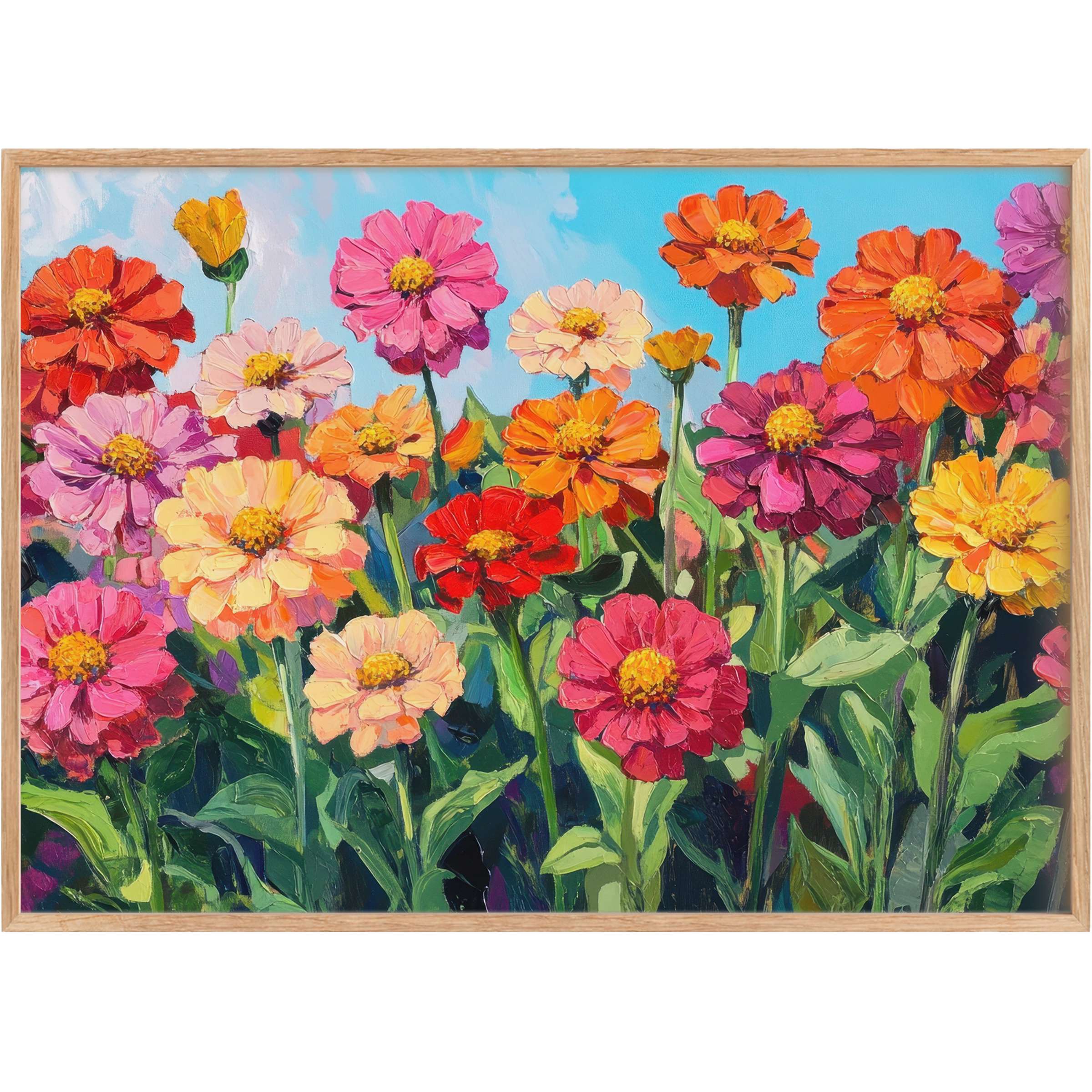 Vibrant floral printable wall art bursting with rich pinks, oranges, and yellows, infusing spaces with radiant joy and elegant warmth