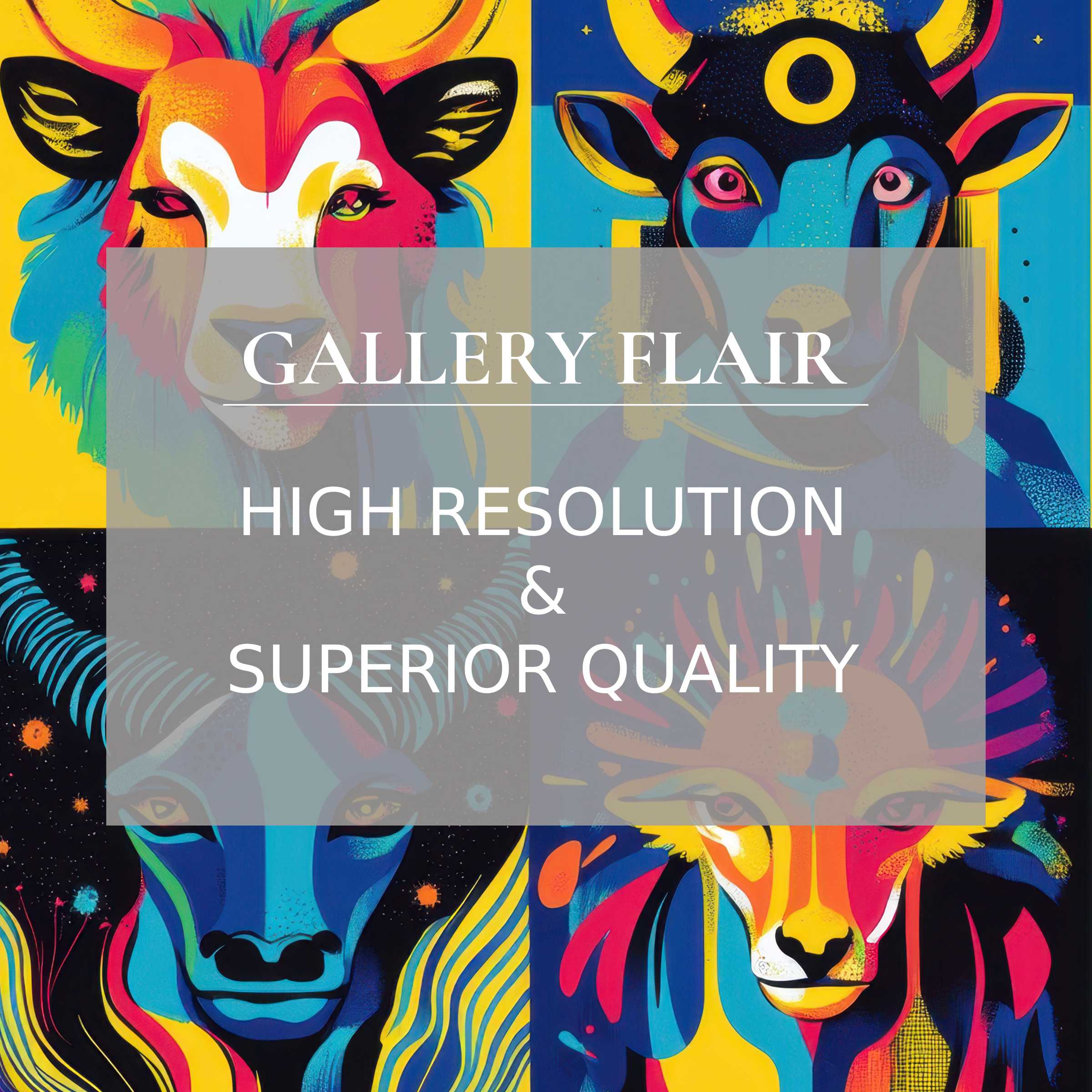 Vibrant pop art printable art featuring bold, cosmic animal portraits with exquisite detail, perfect for elevating modern interiors