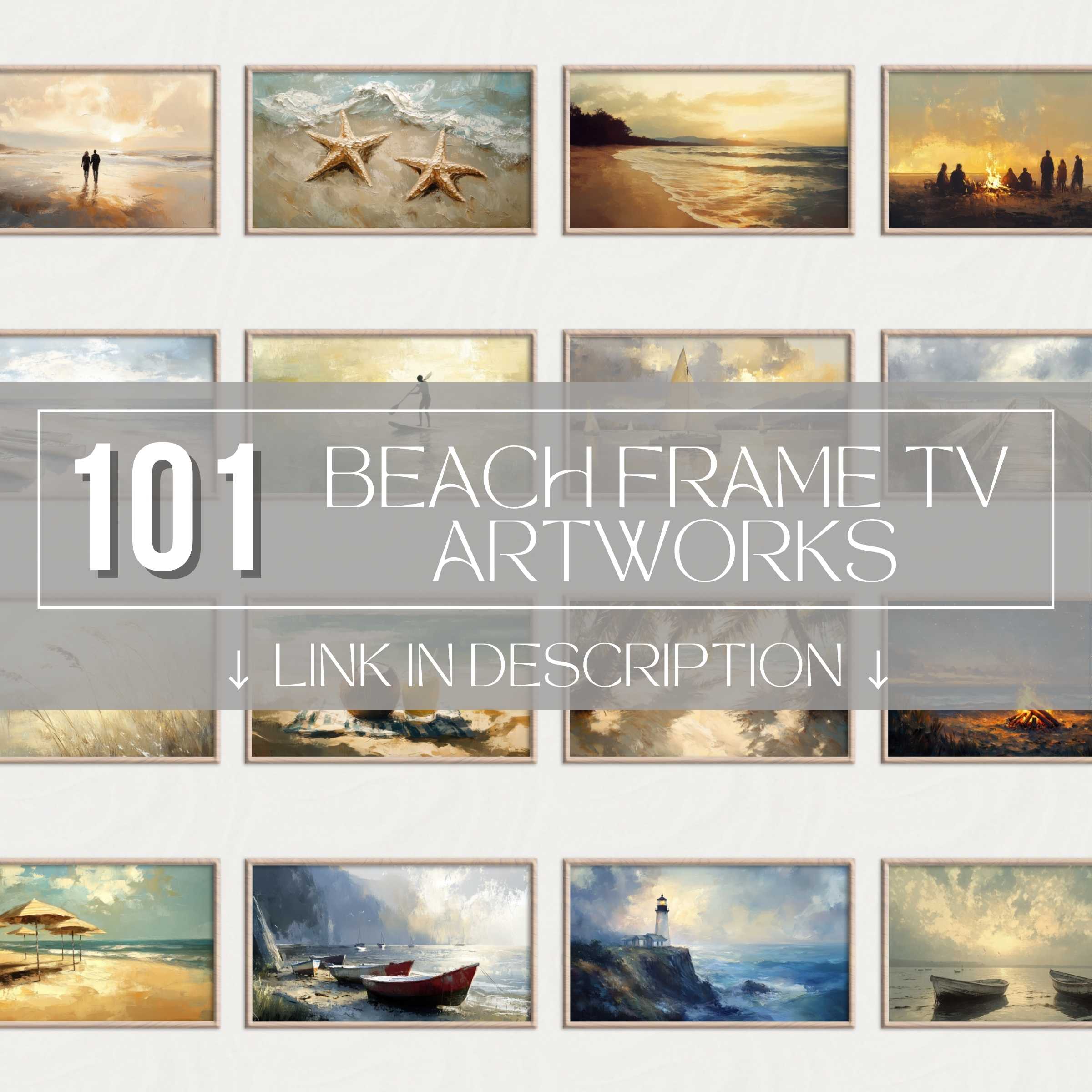 Elegant beach Frame TV art set showcasing diverse, high-quality coastal scenes in a sleek, modern gallery style