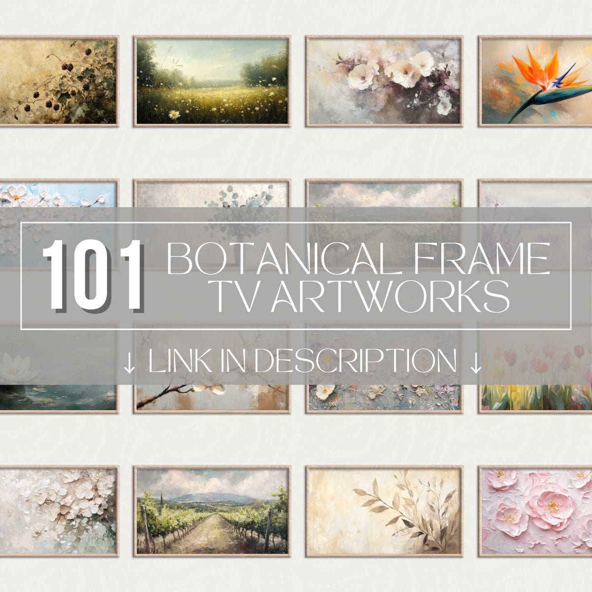 Elegant botanical Frame TV art set featuring diverse, refined floral and natural masterpieces for sophisticated decor