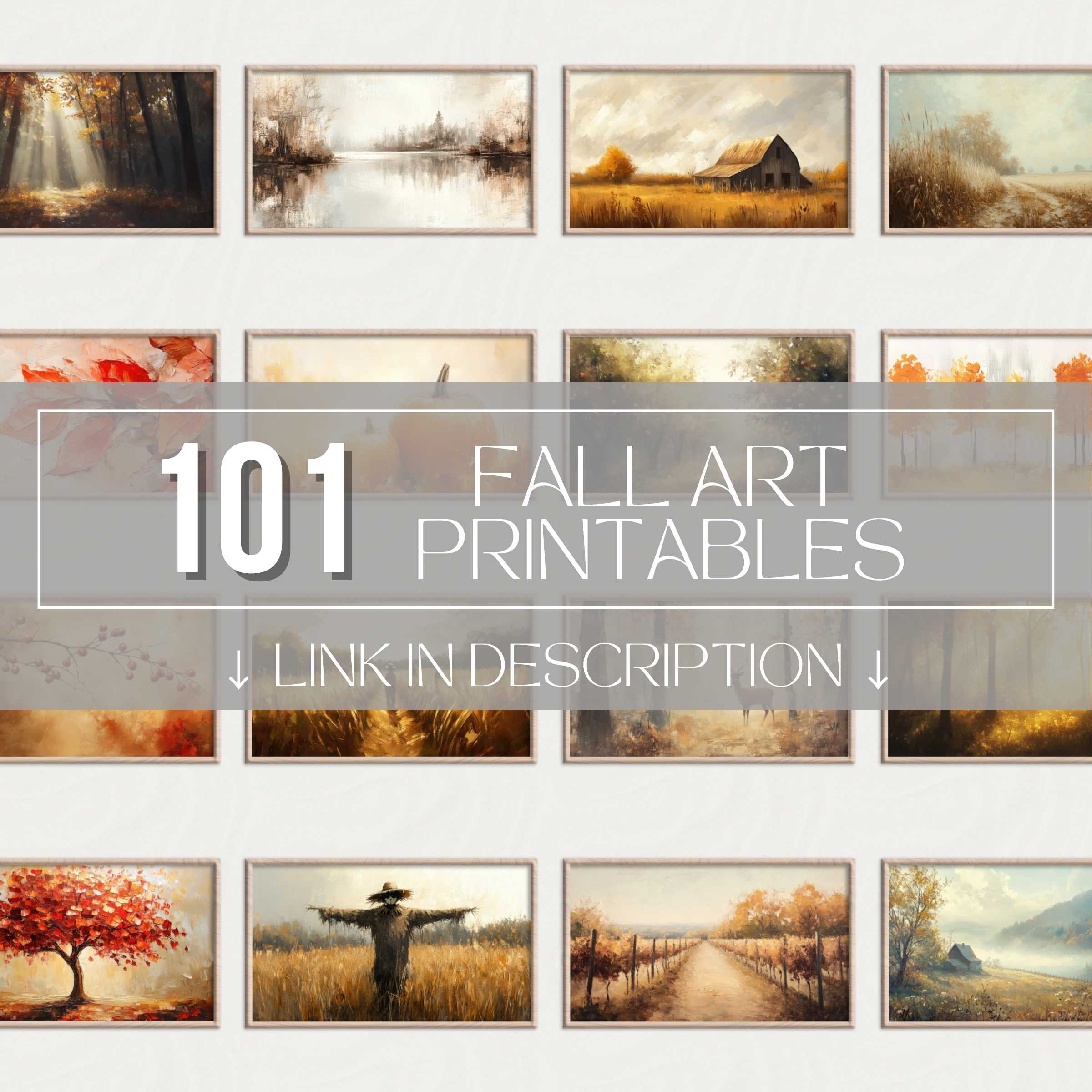 Elegant fall printable wall art set featuring warm earth tones, serene landscapes, and rustic charm for sophisticated gallery walls