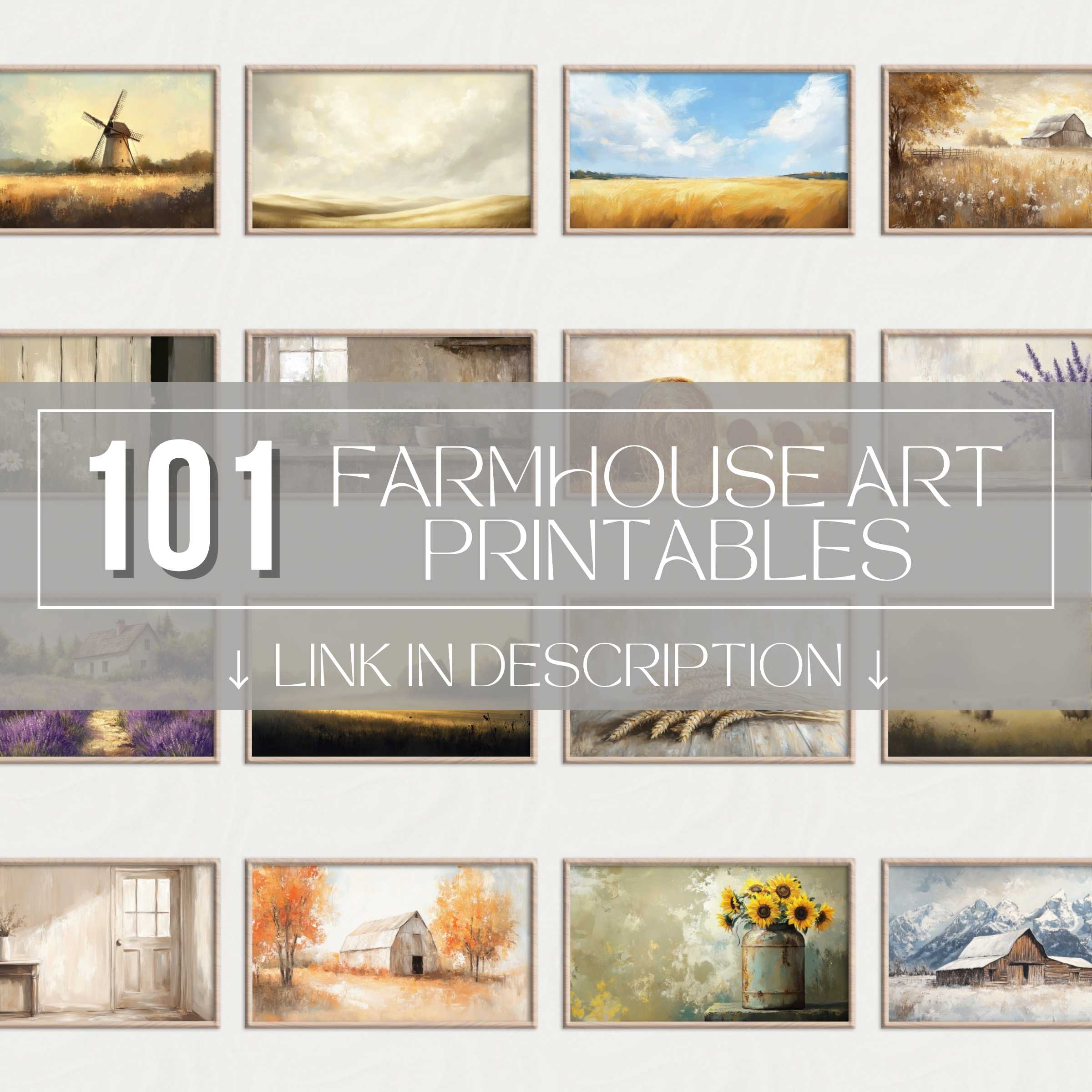 Farmhouse printable wall art set featuring warm autumn tones, rustic textures, and elegant seasonal landscapes for curated gallery walls