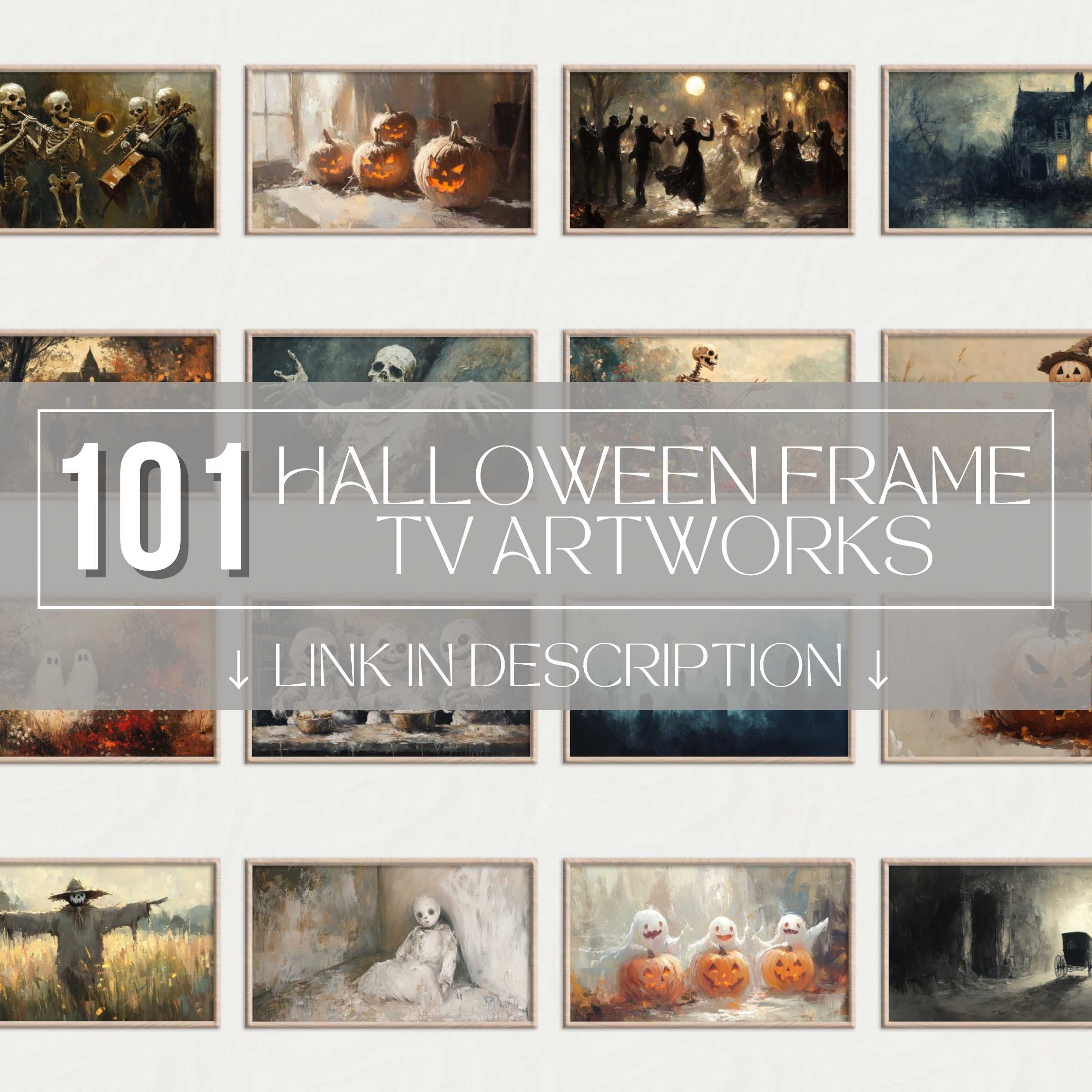 Elegant, diverse digital artworks displayed in framed style, showcasing the premium halloween Frame TV art set collection