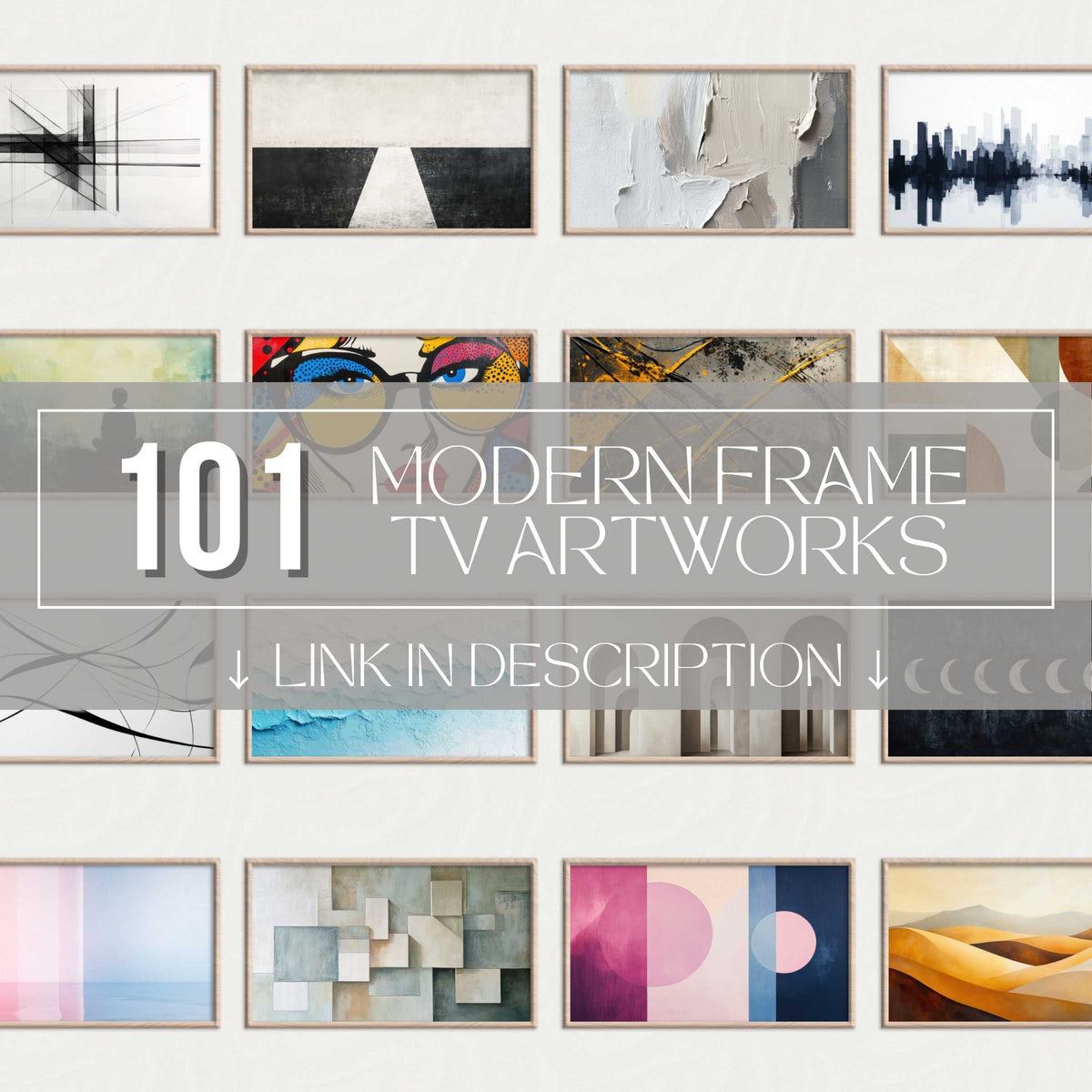Elegant modern digital artworks displayed in a clean grid, offering style, variety, and value in a modern Frame TV art set