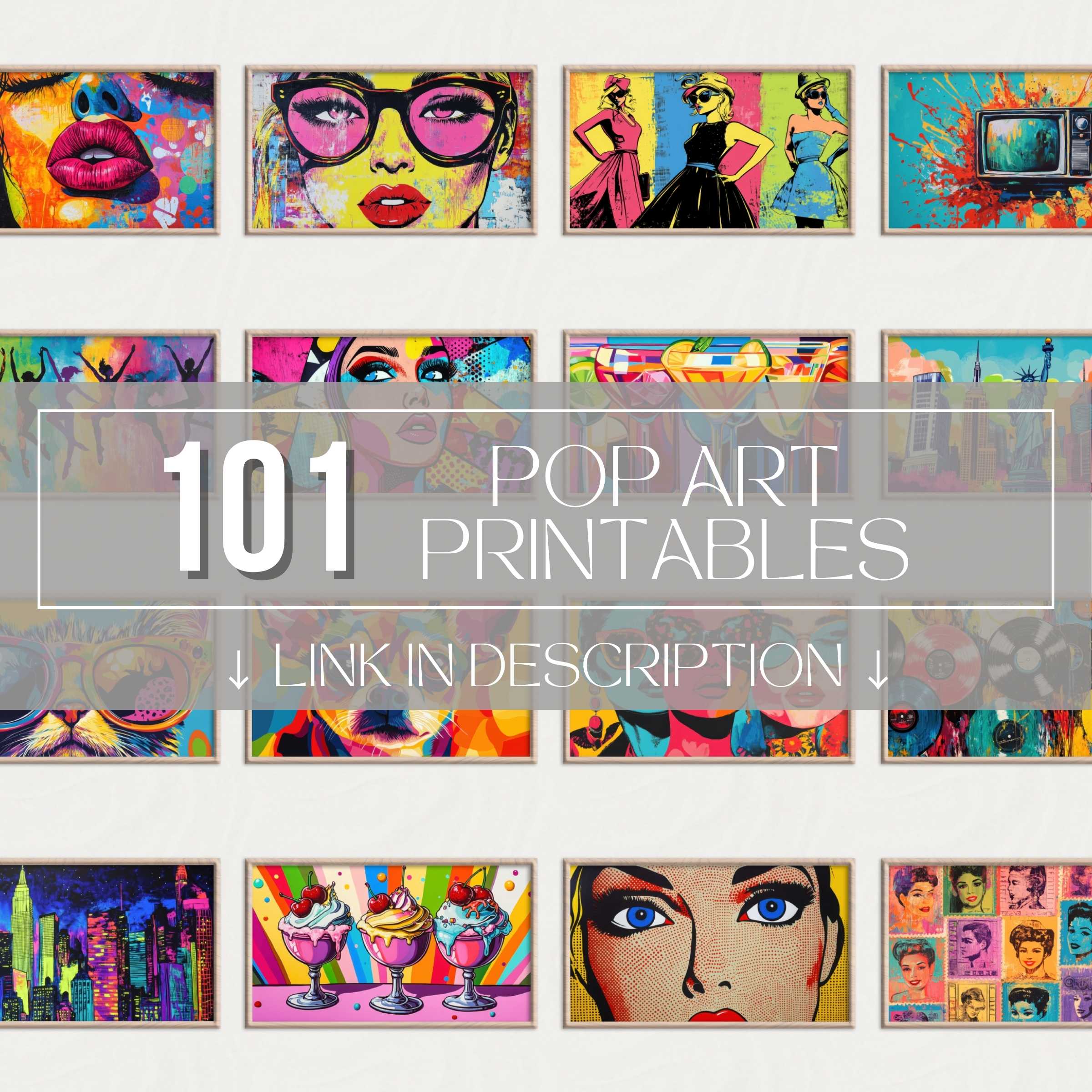 Vibrant pop art printable wall art set bursting with bold colors, retro vibes, and eclectic elegance for stylish gallery walls