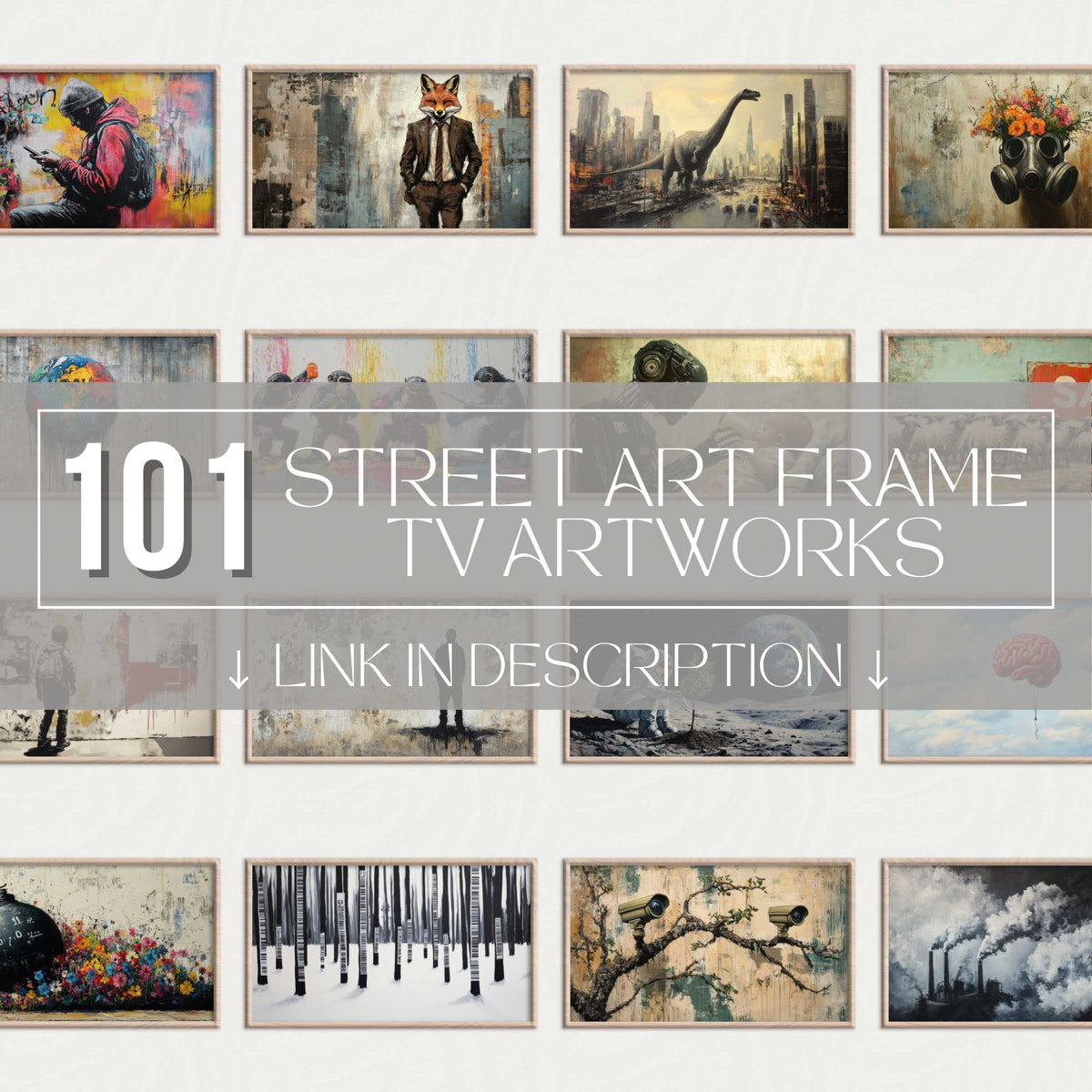 Curate a sophisticated gallery wall with this street art printable wall art set, blending urban edge, muted tones, and bold textures for a stylish modern home
