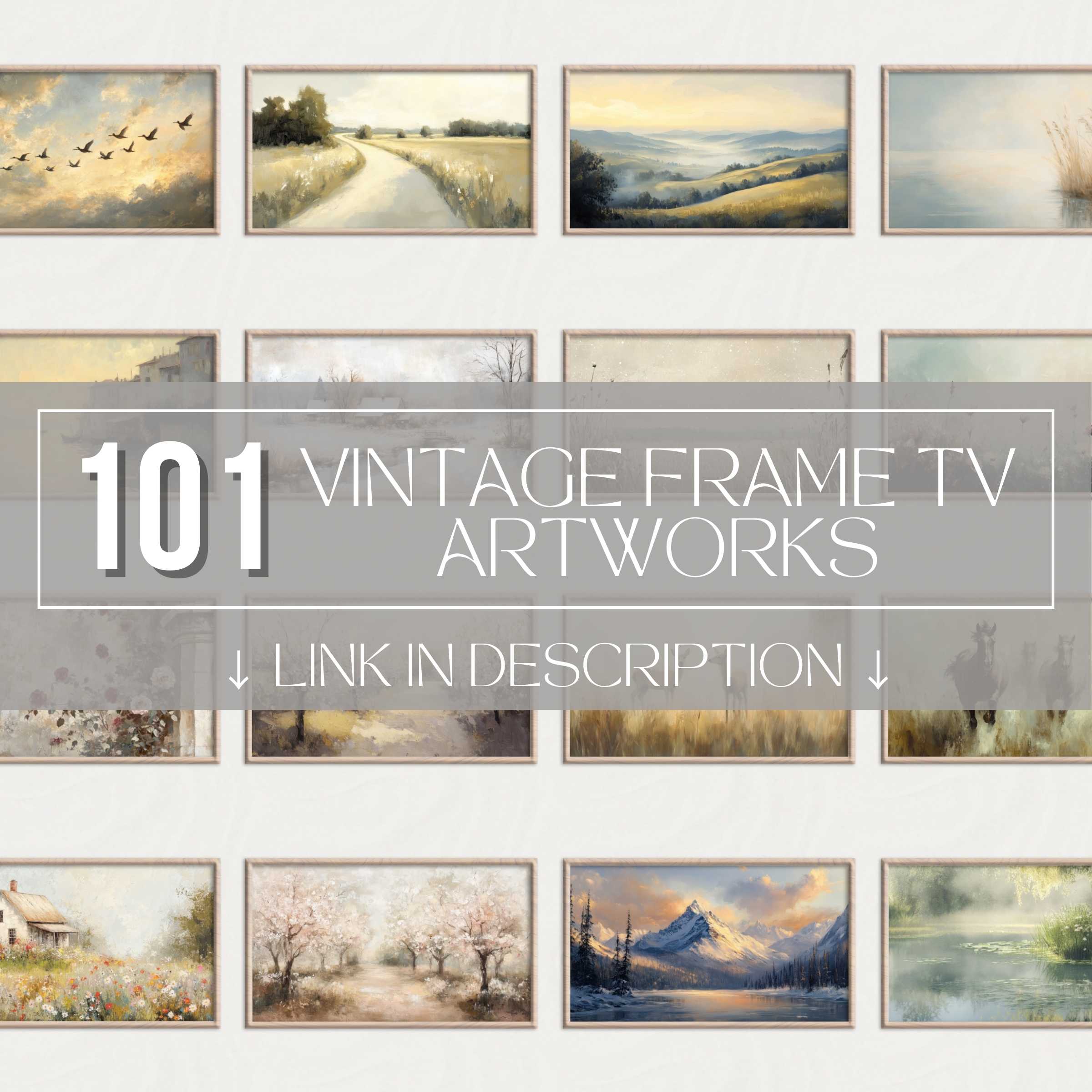 Elegant vintage Frame TV art set featuring diverse scenic landscapes, offering timeless style and refined home decor