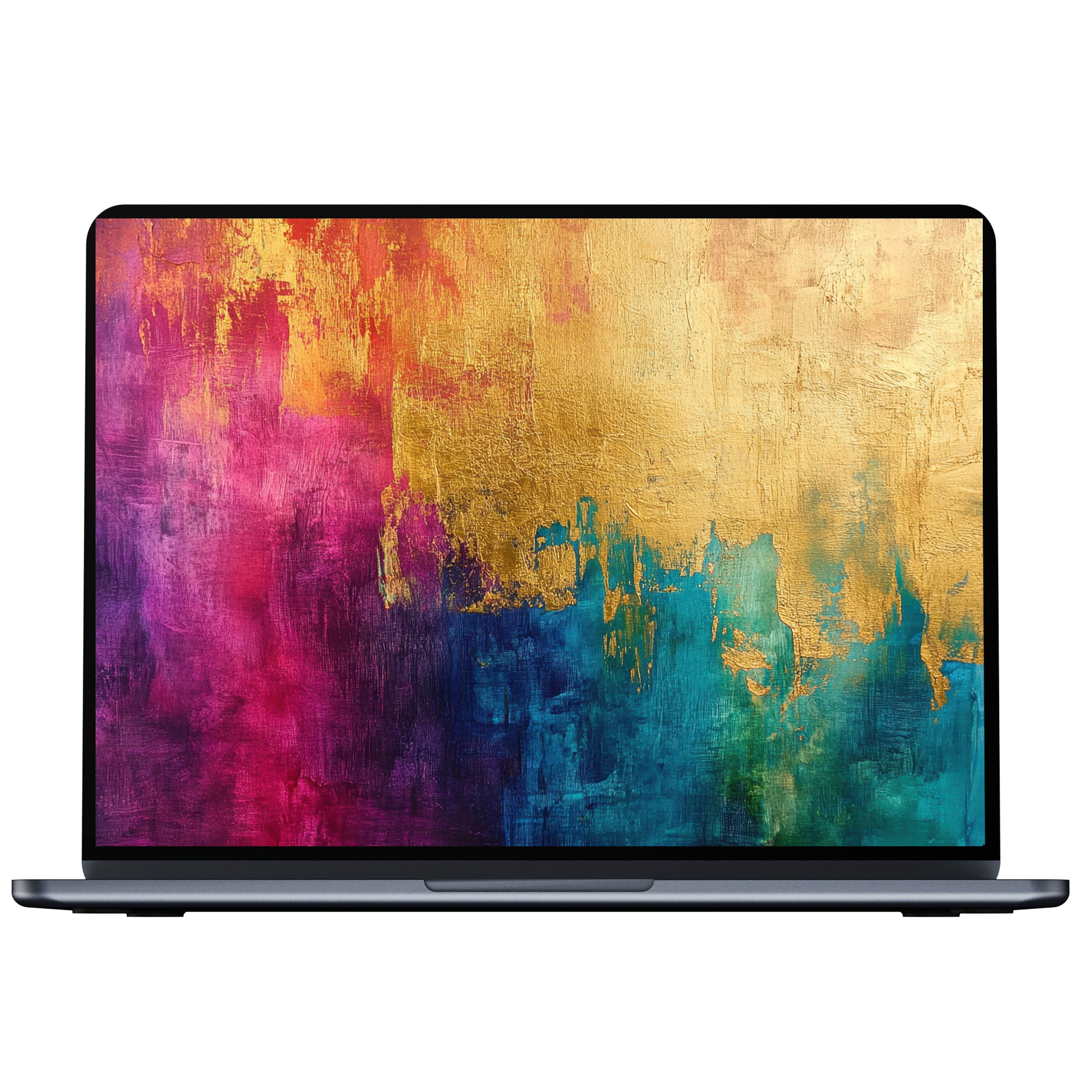 Vivid abstract desktop wallpaper with gold, blue, and pink textures offers a calming digital download for PC, laptop, Mac users