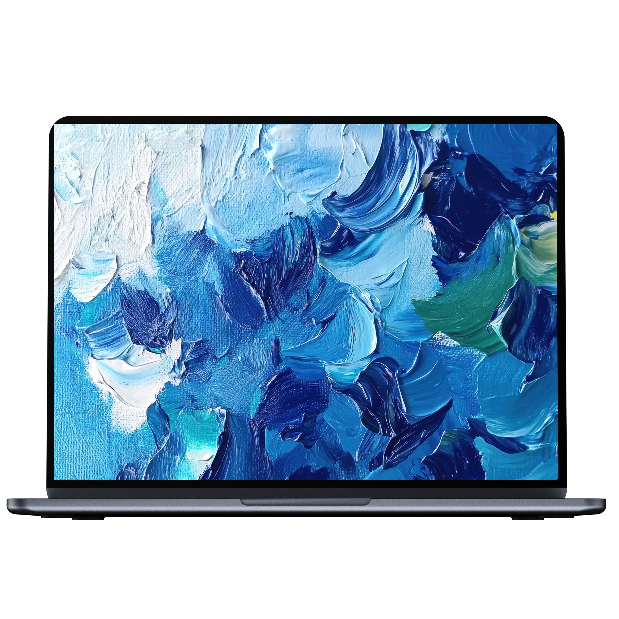 Abstract desktop wallpaper with soothing blue brushstrokes offers an elegant digital download for PC, laptop, and Mac use