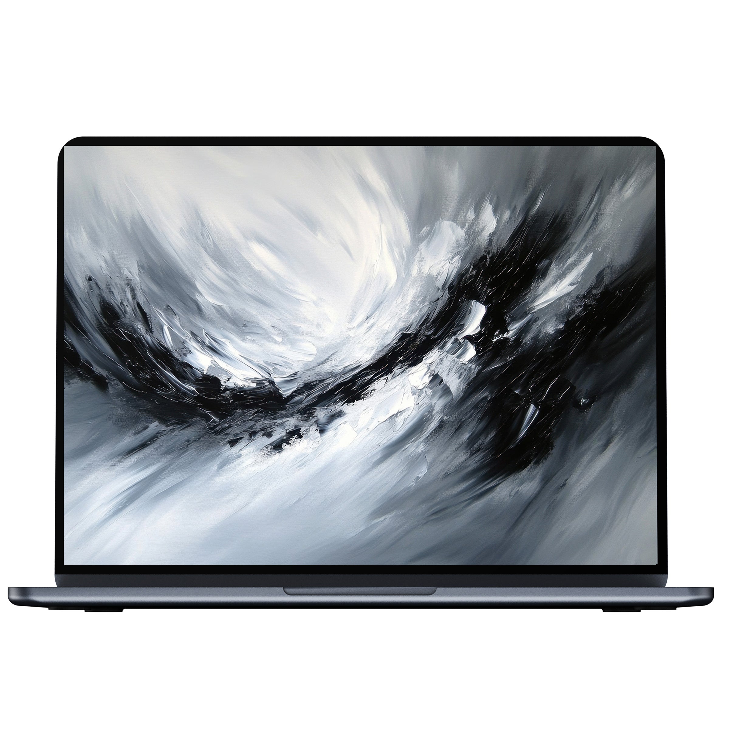 Elegant abstract desktop wallpaper with dynamic black and white swirls evokes calm and inspiration for PC, laptop digital download