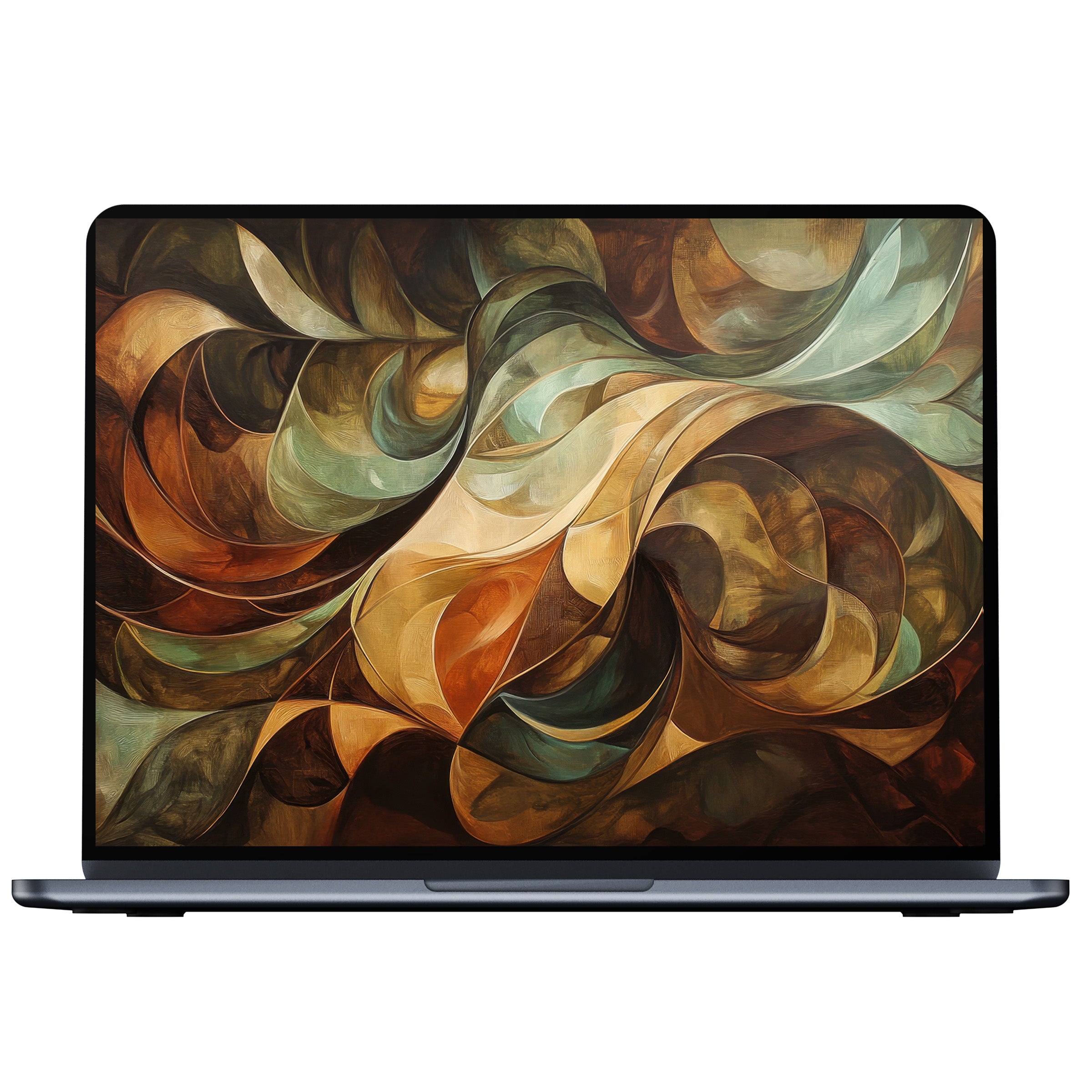 Elegant abstract desktop wallpaper with swirling earth tones evokes calm and inspiration, perfect for digital download on PC or laptop